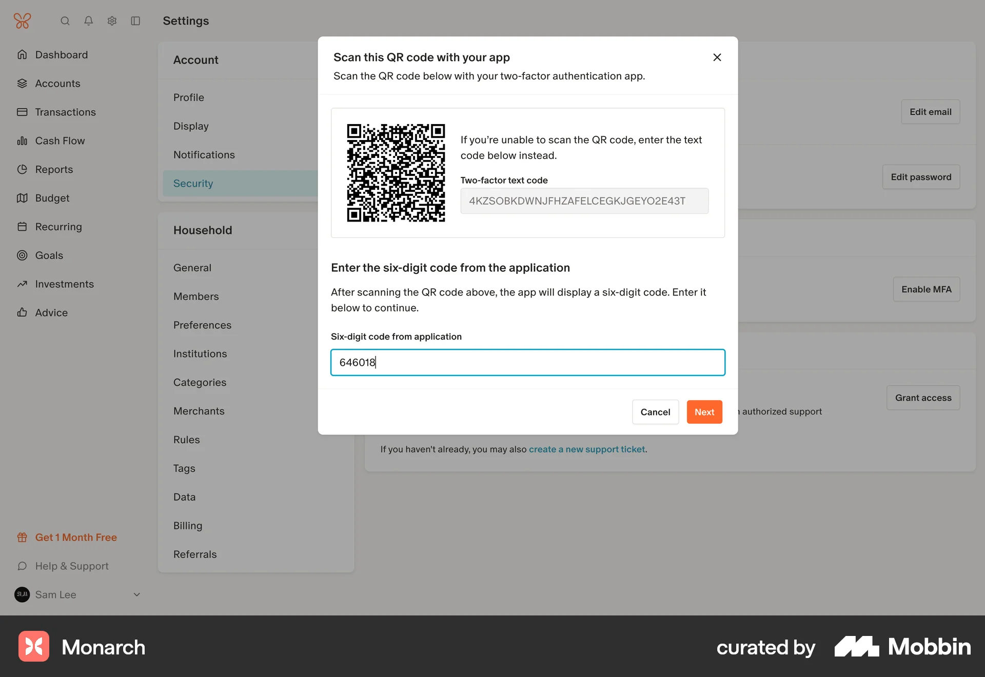 Monarch Web QR Code screen