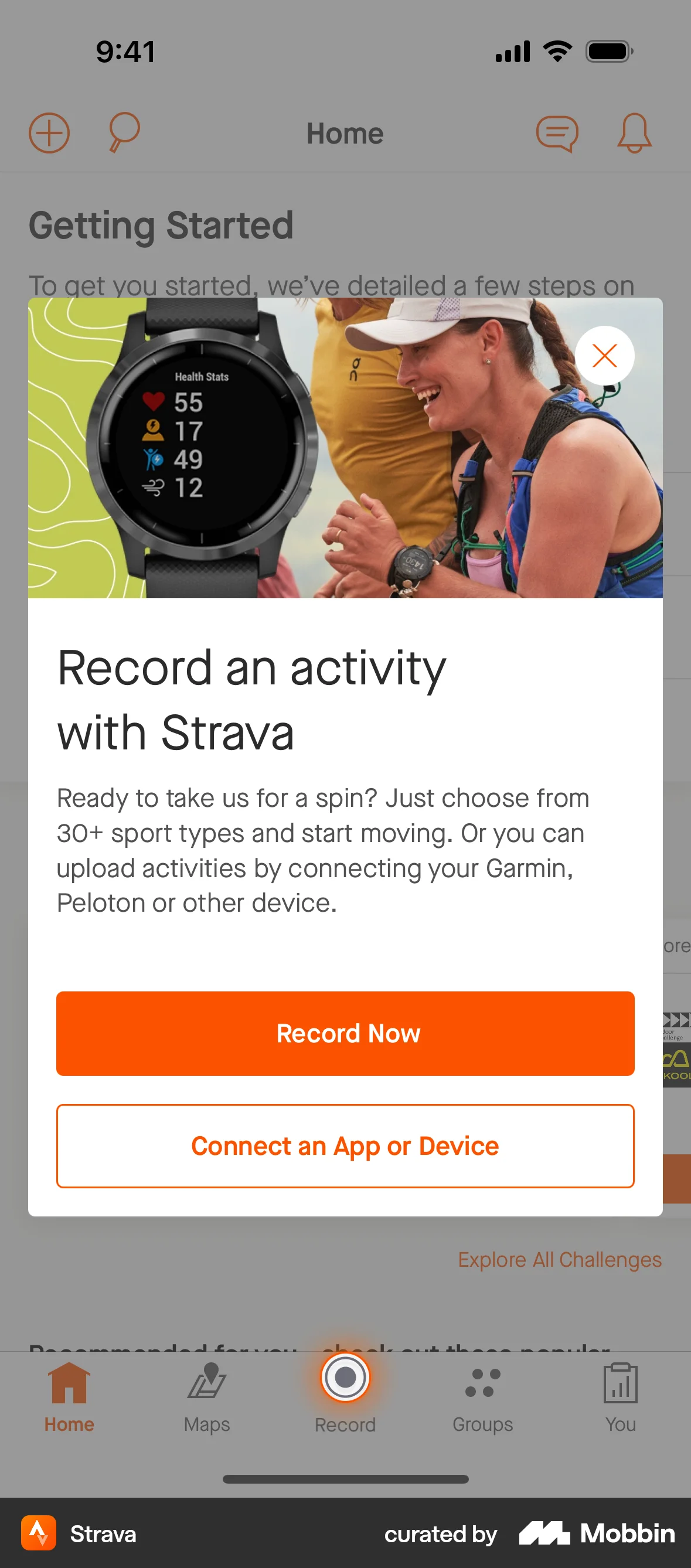 Strava iOS screen containing Dialog UI element
