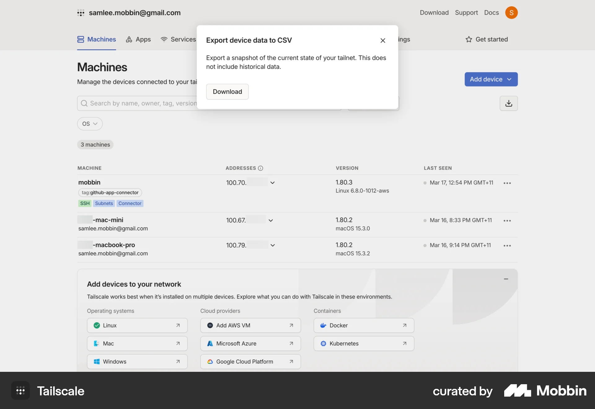 Tailscale Web Utilities App screen