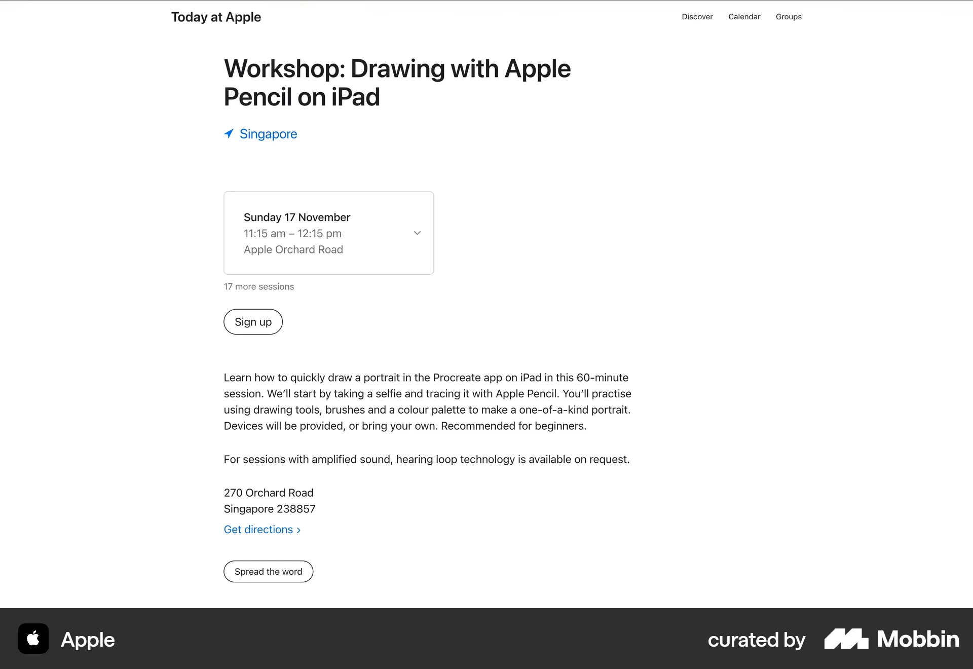 Apple Web Event Detail screen