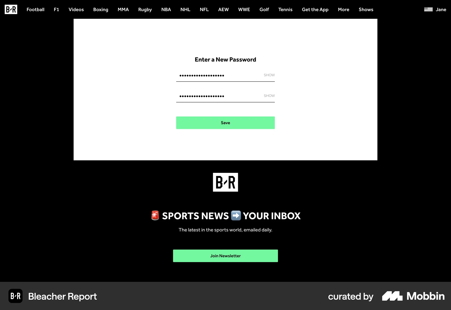 Bleacher Report Web Sports App screen