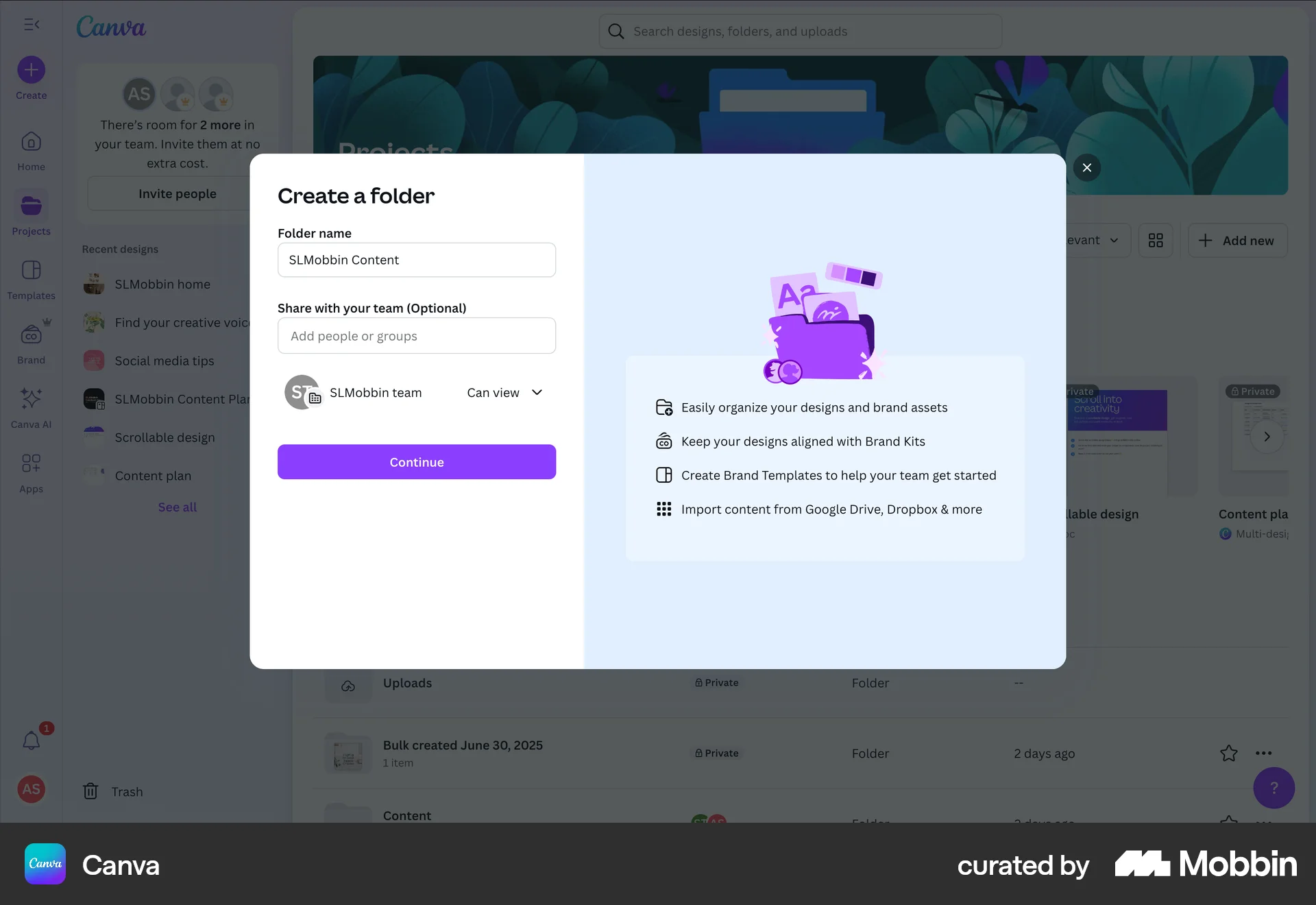 Canva Web Add & Create screen