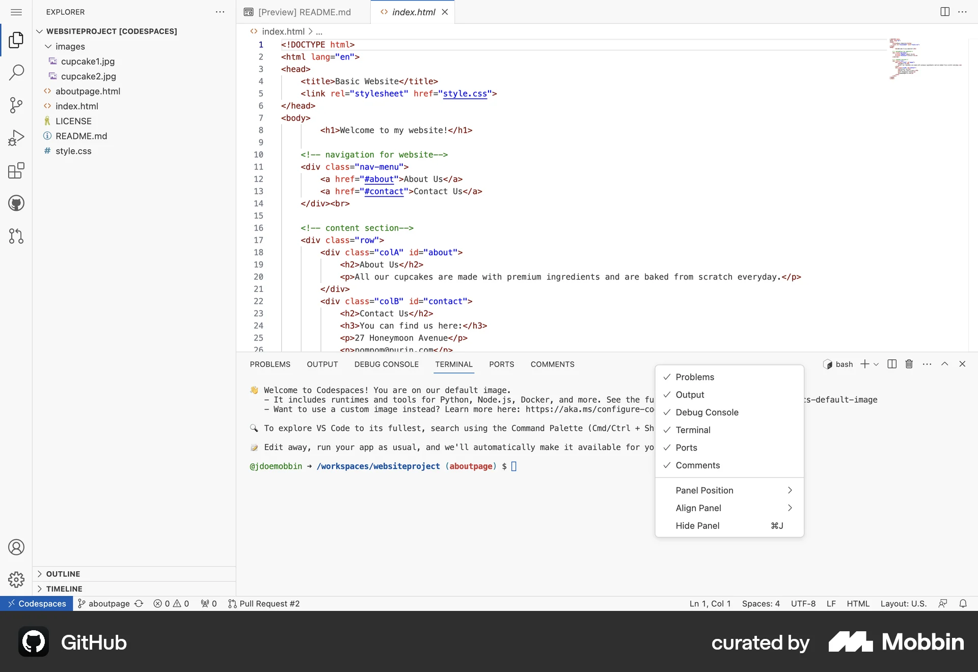 GitHub Web screen containing Context Menu UI element