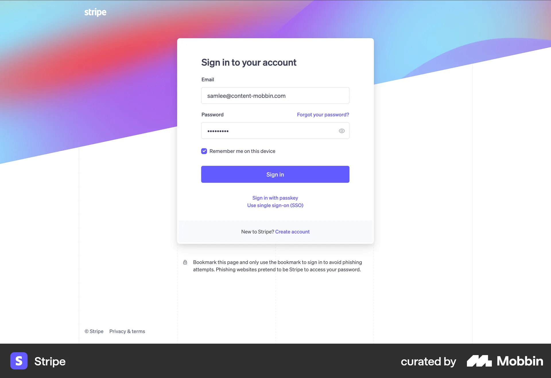 Stripe Web Login screen