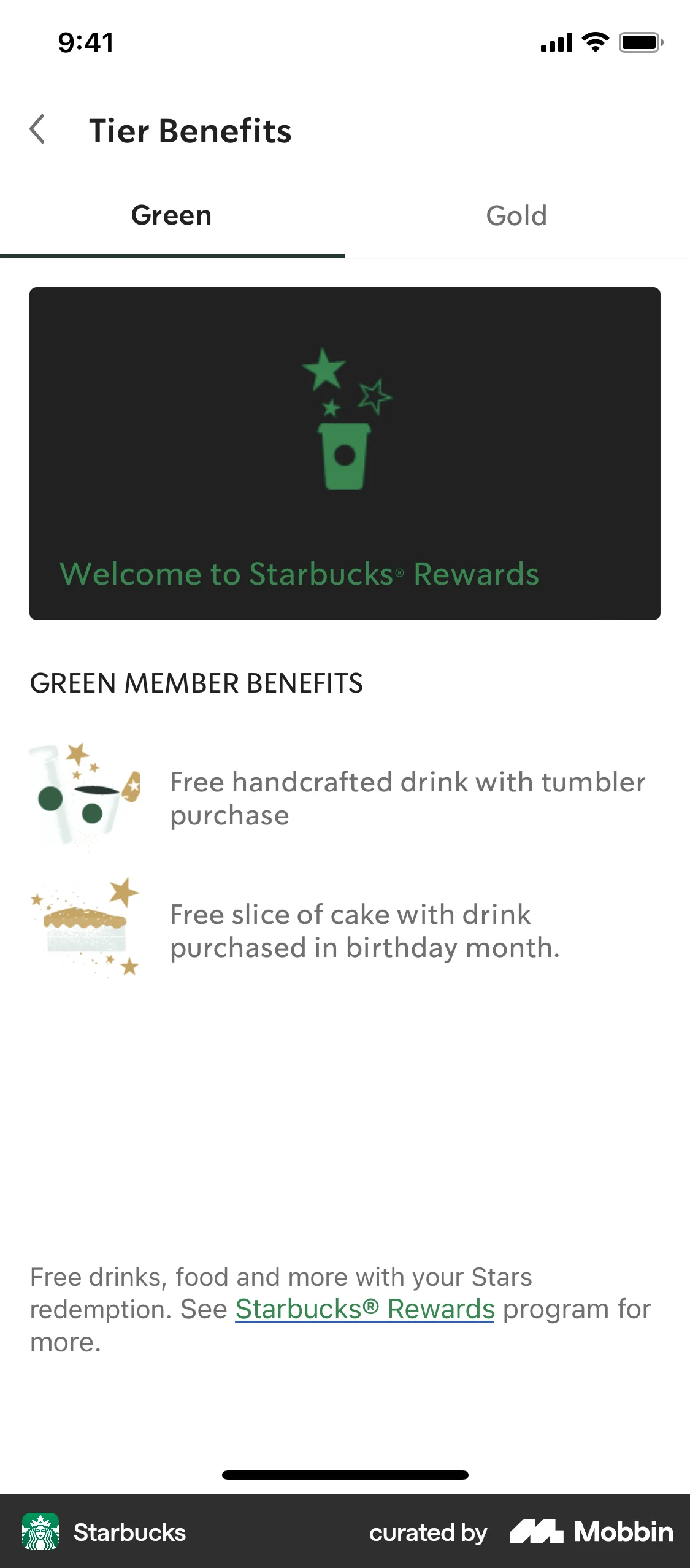 Starbucks iOS Promotions & Rewards screen