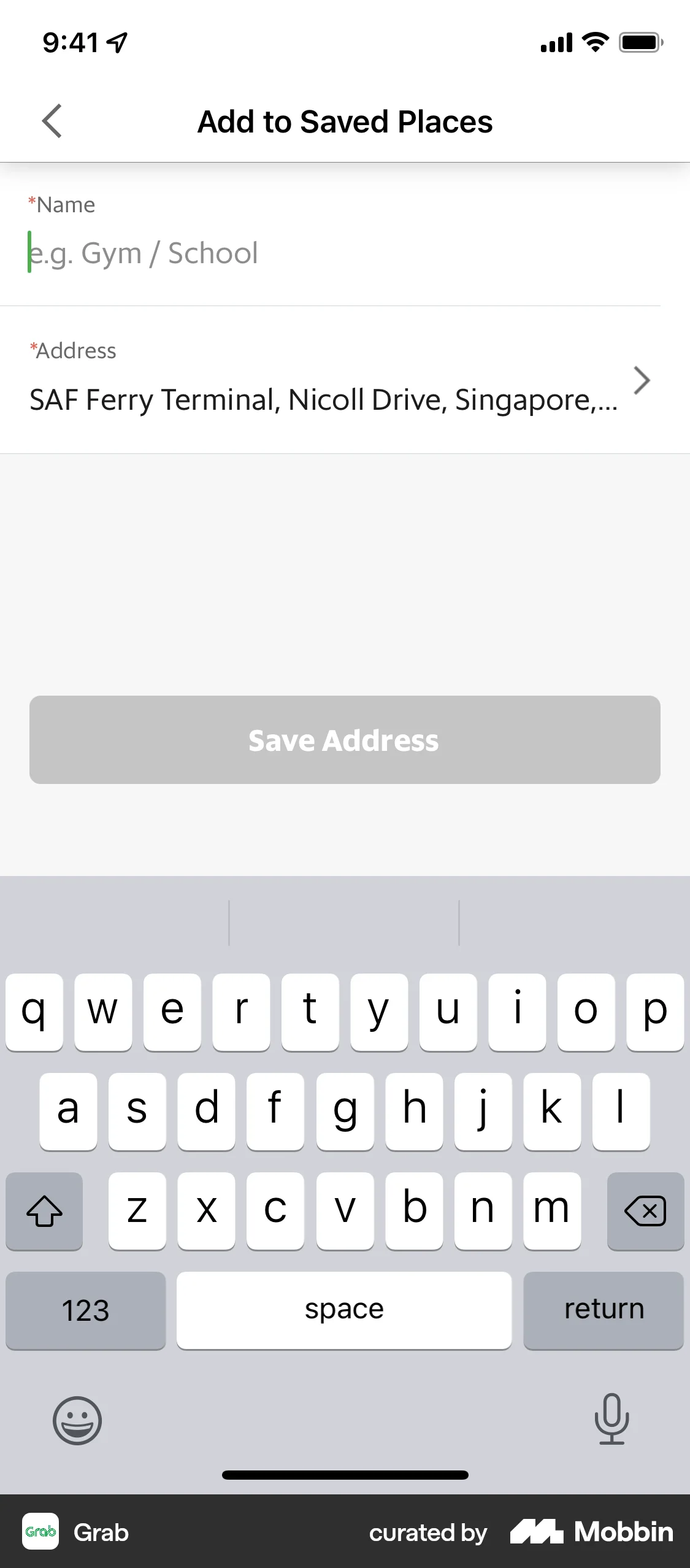 Grab iOS Save screen