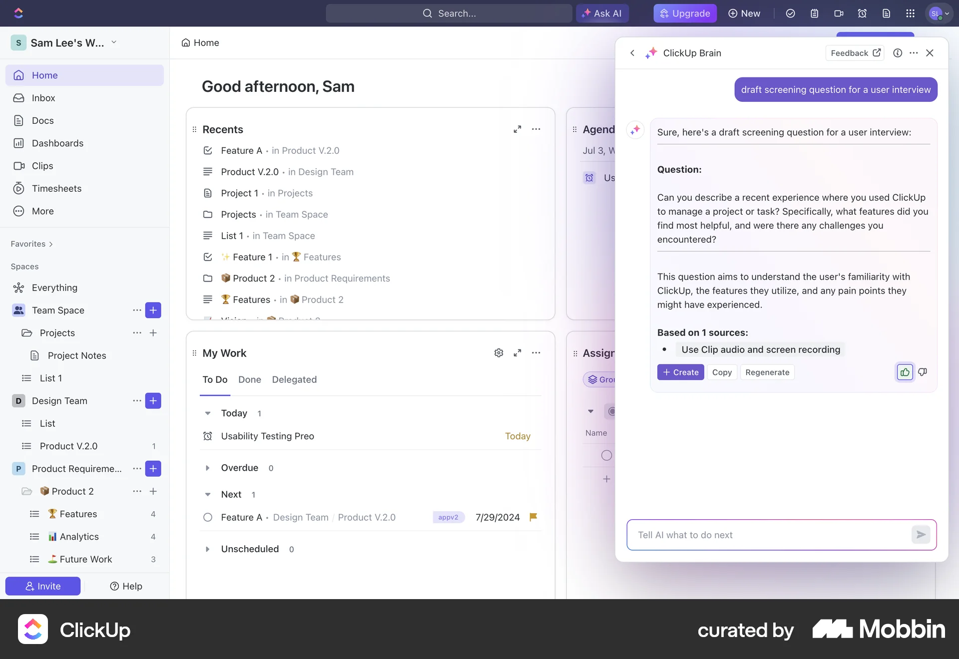 ClickUp Web Chat Bot screen