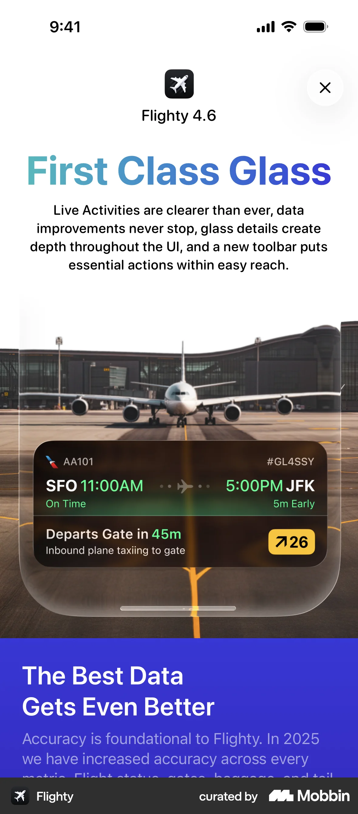 Flighty iOS Glassmorphism screen