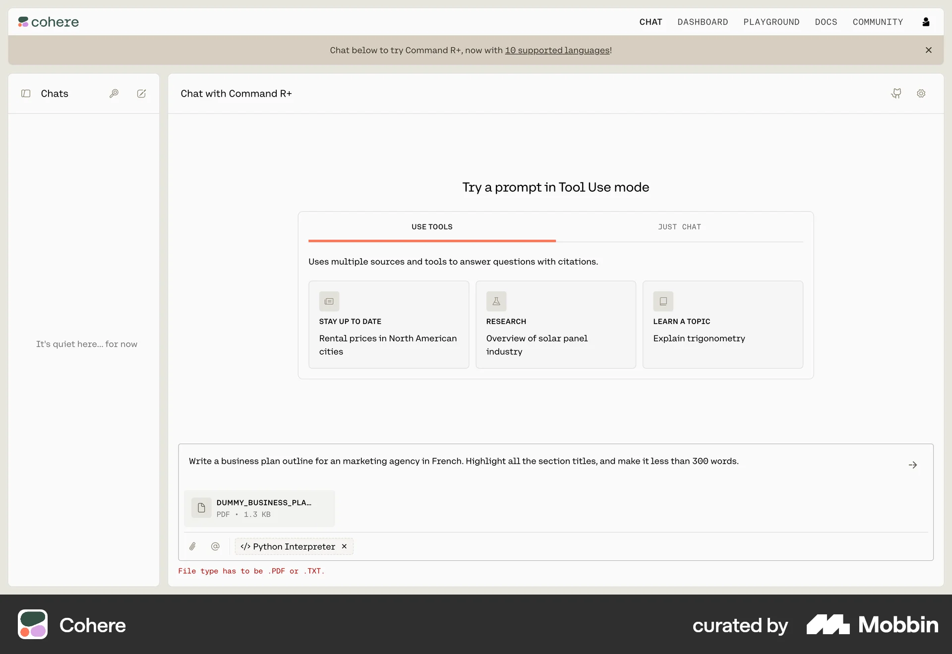 Cohere Web Error screen