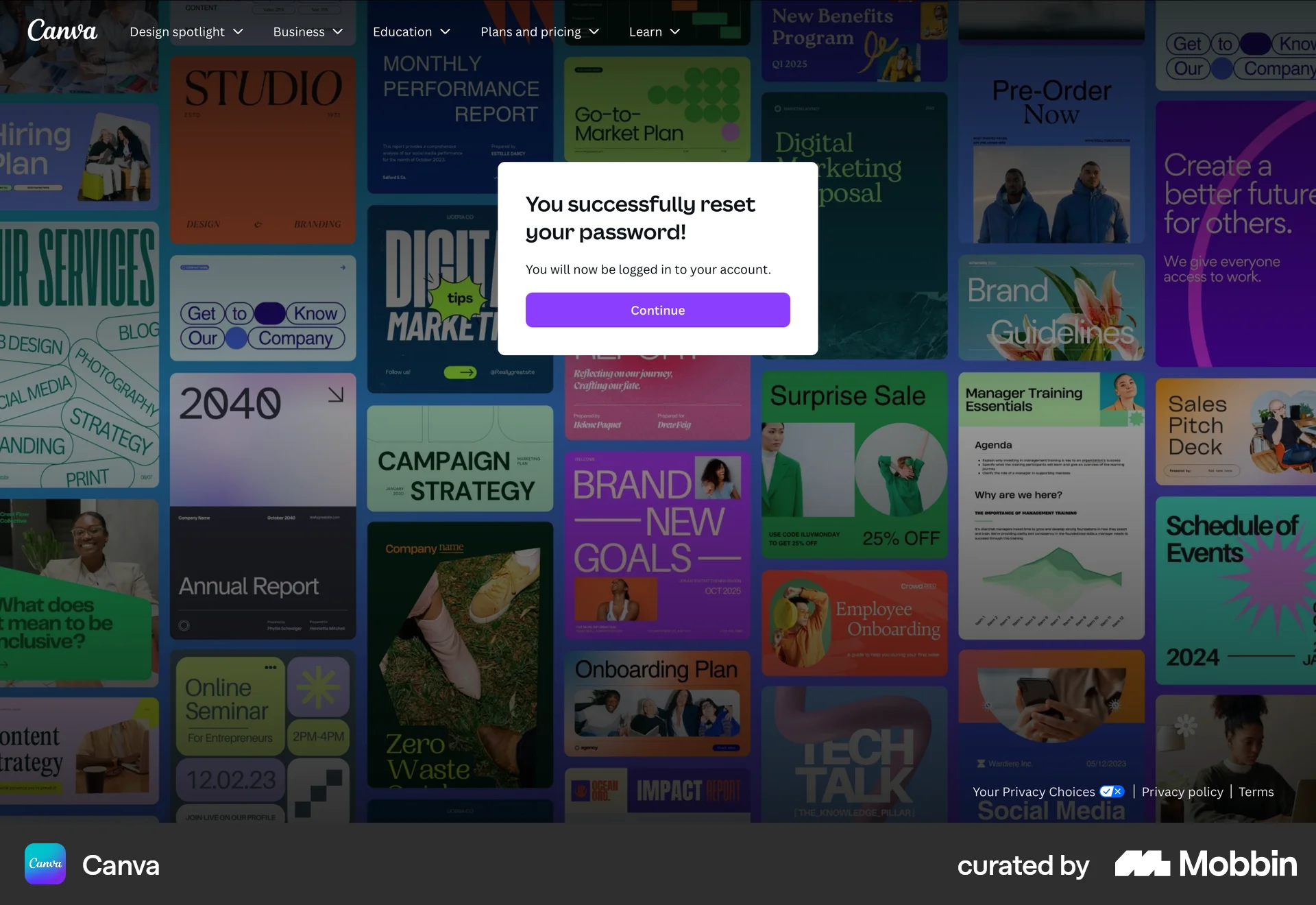 Canva Web Acknowledgement & Success screen