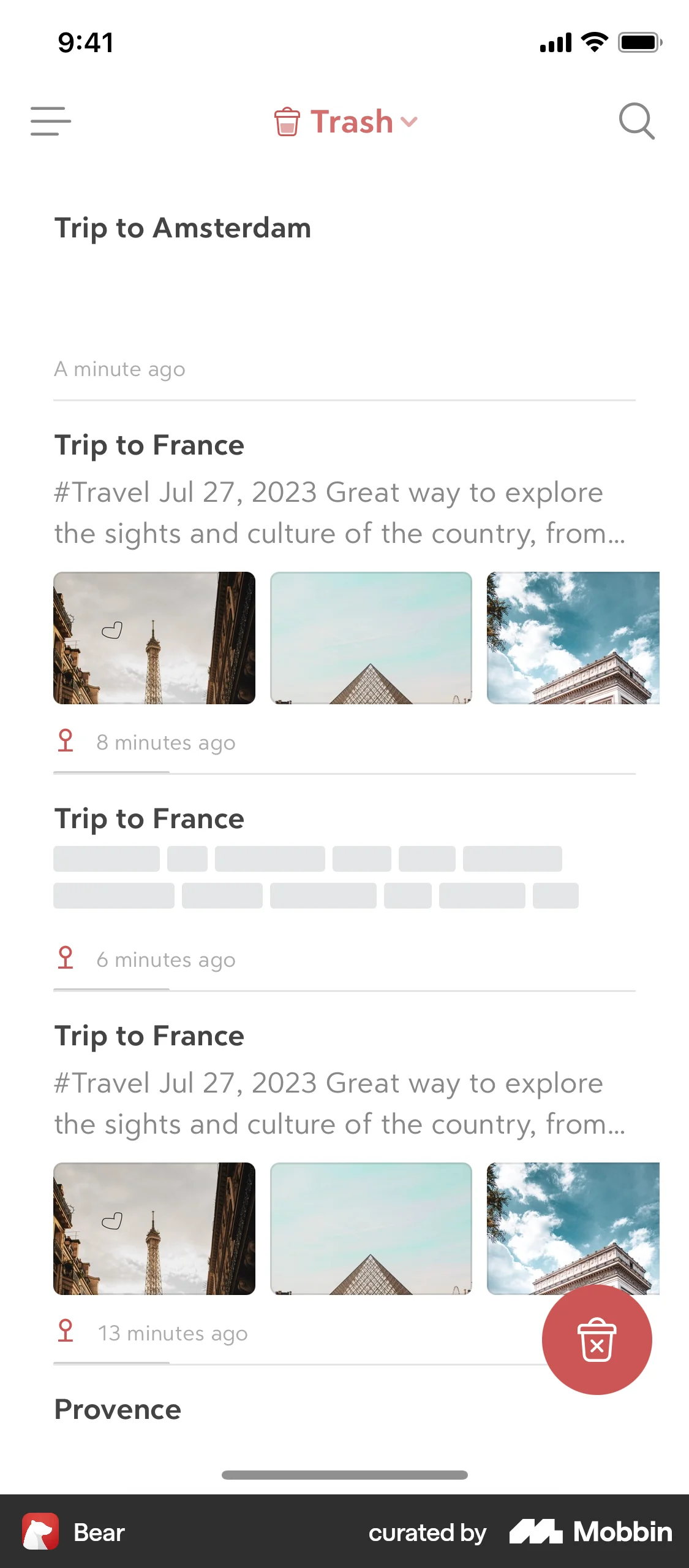 Bear iOS Trash & Archive screen