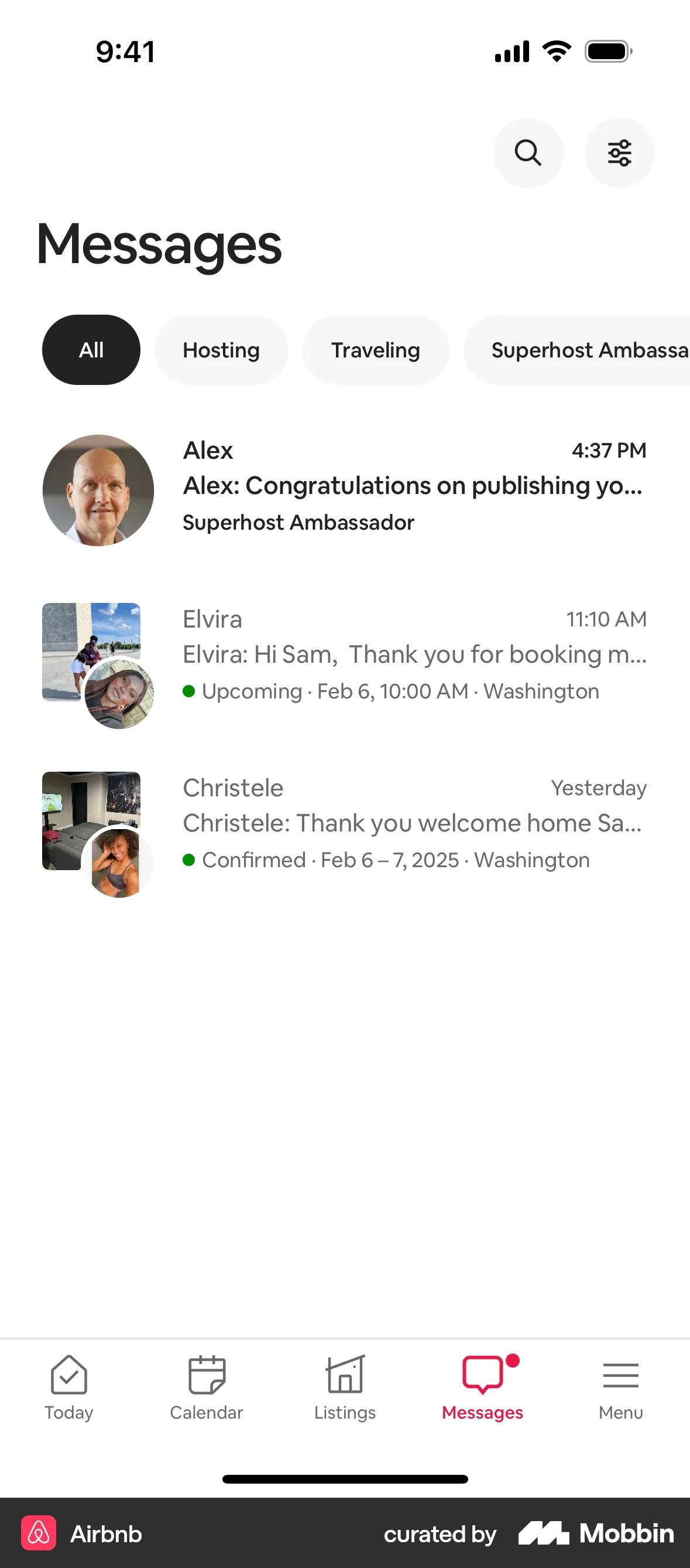 Airbnb iOS Emails & Messages screen