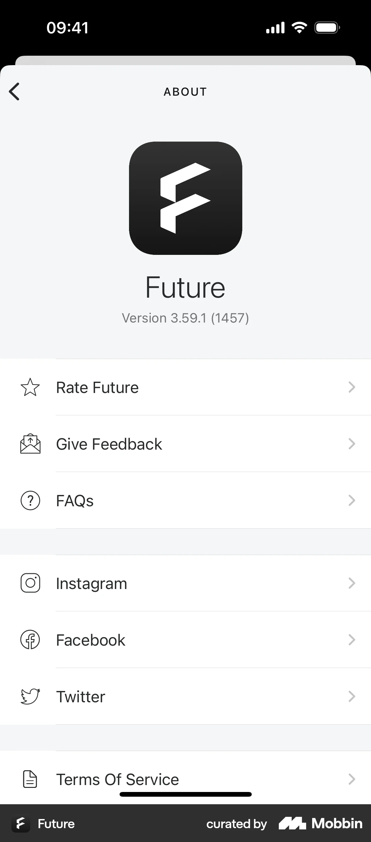 Future iOS About screen