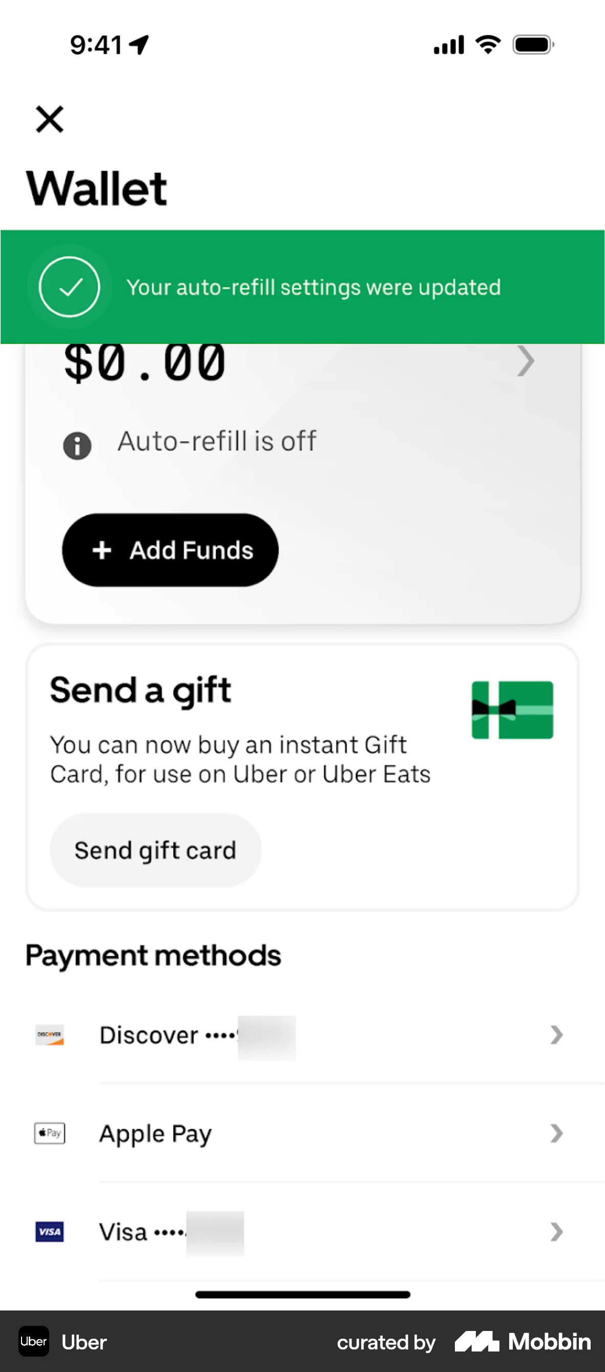 Uber iOS screen containing Toast UI element