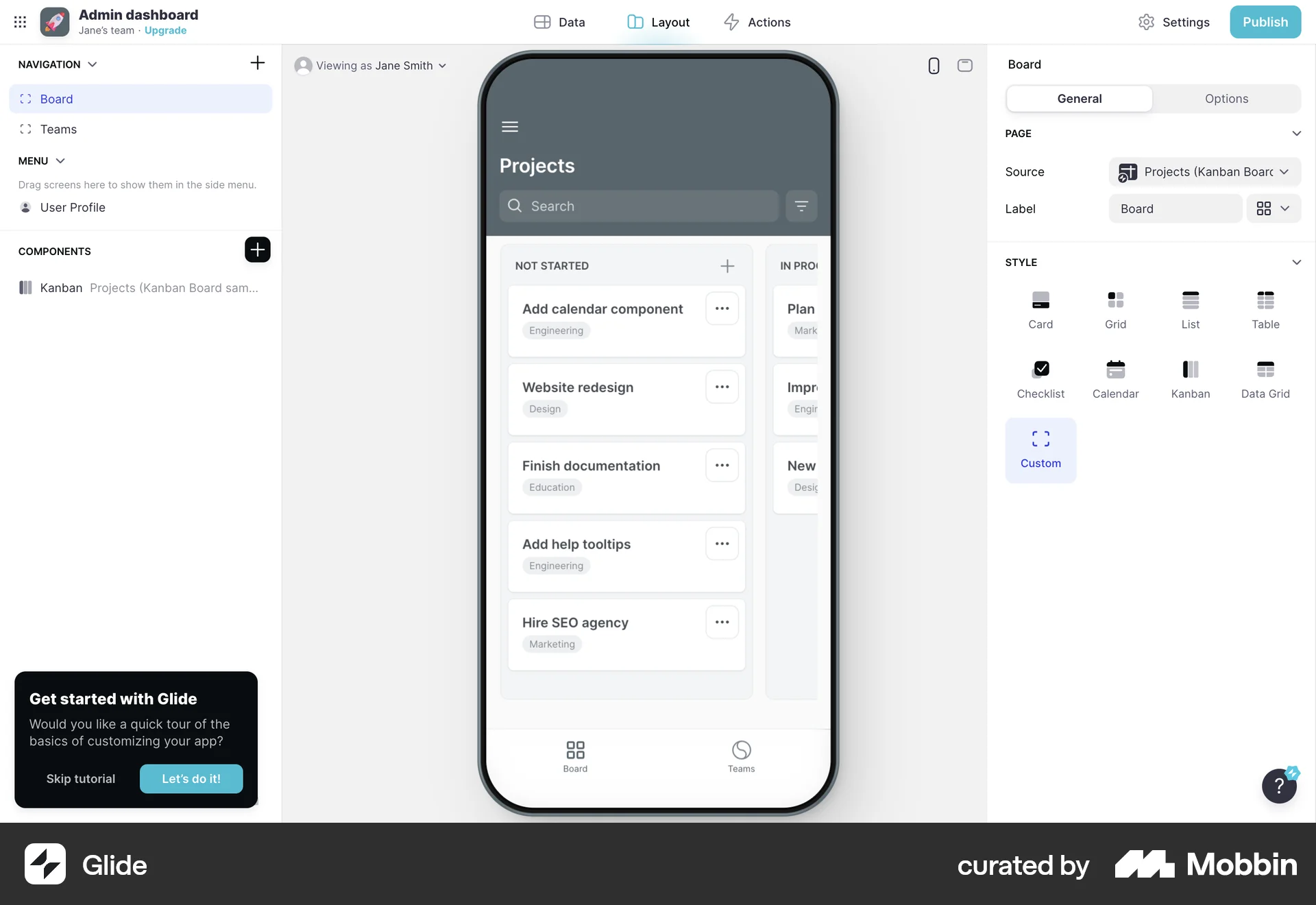 Glide Web Admin Dashboard screen