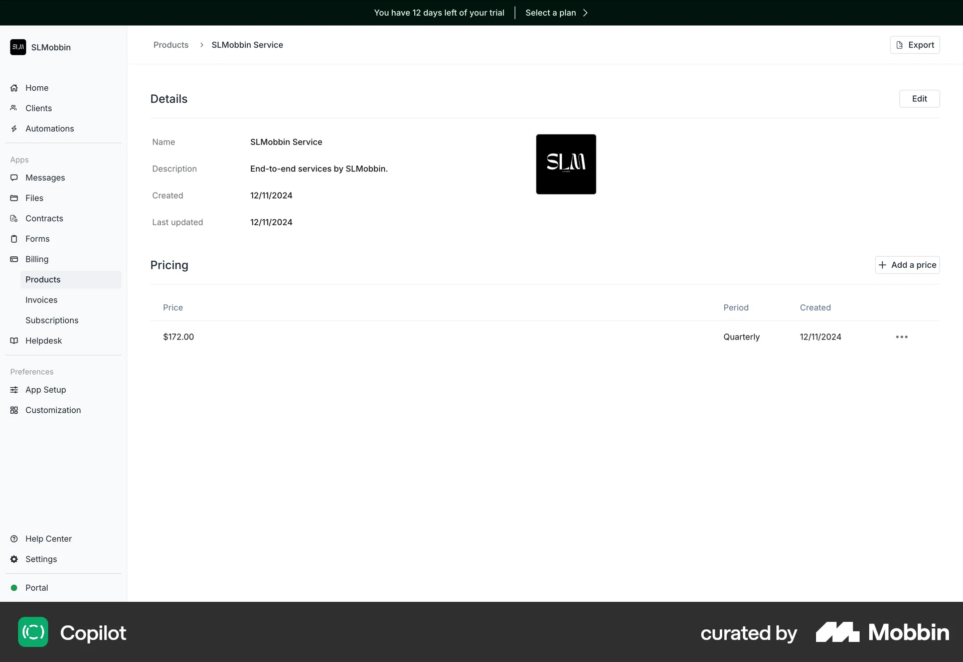 Copilot Web Product Detail screen