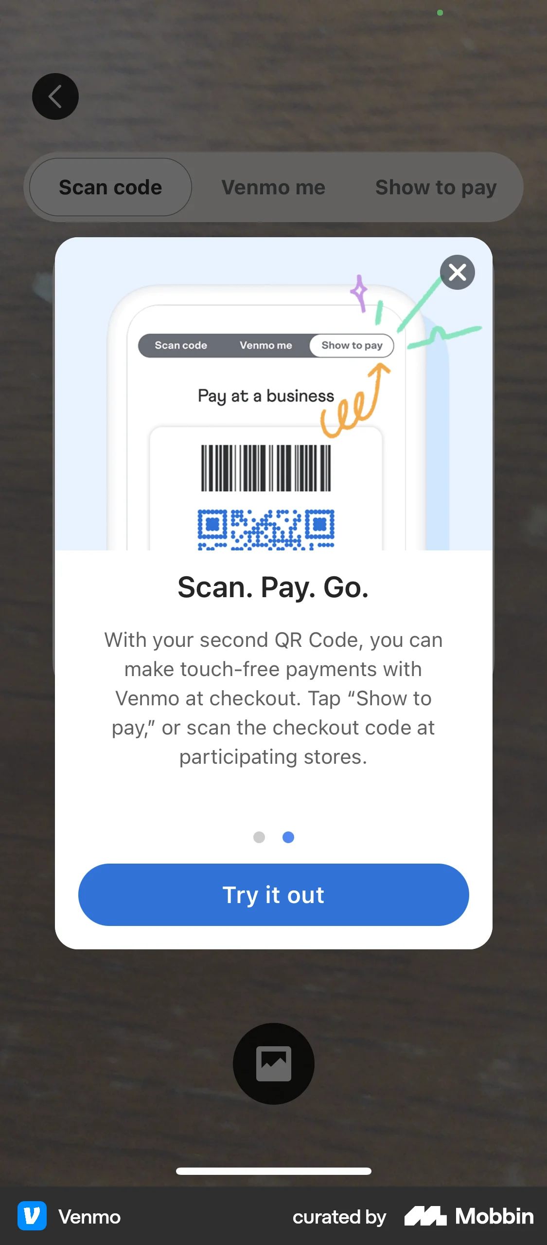 Venmo iOS screen containing Dialog UI element