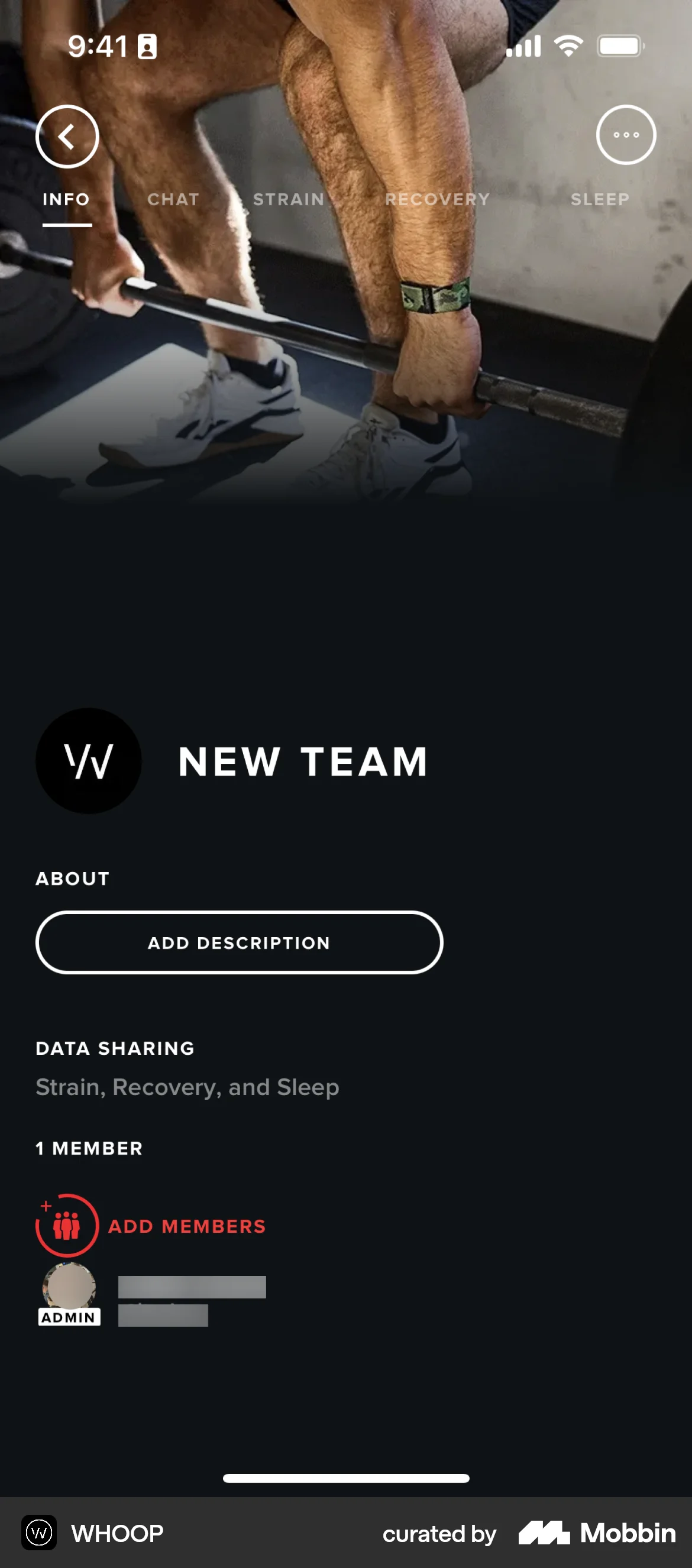 WHOOP iOS User / Group Profile screen