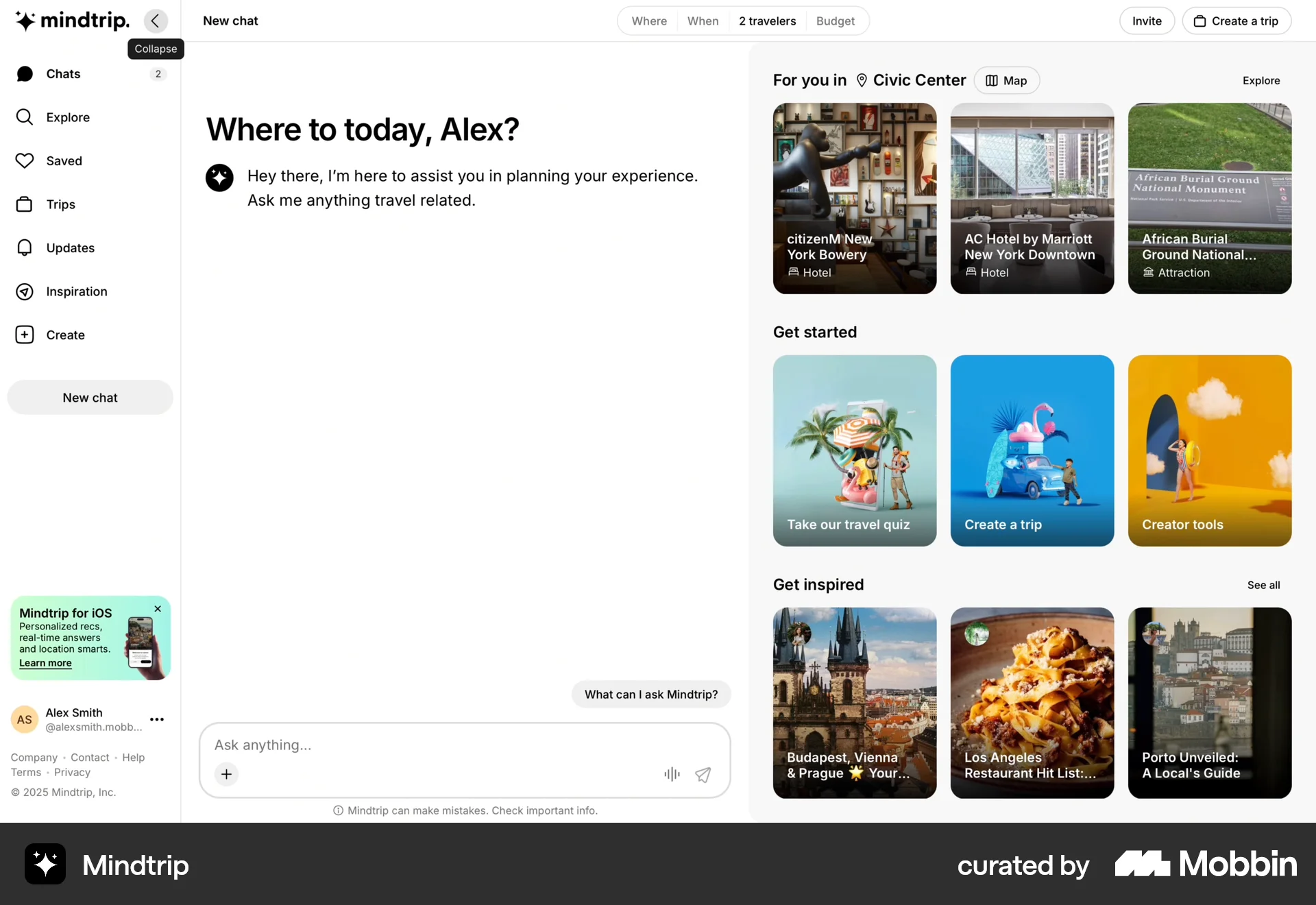 Mindtrip Web screen containing Tooltip UI element