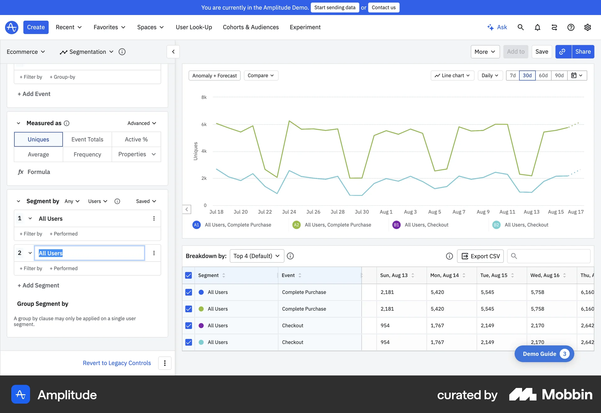 Amplitude Web screen containing Editable Text UI element