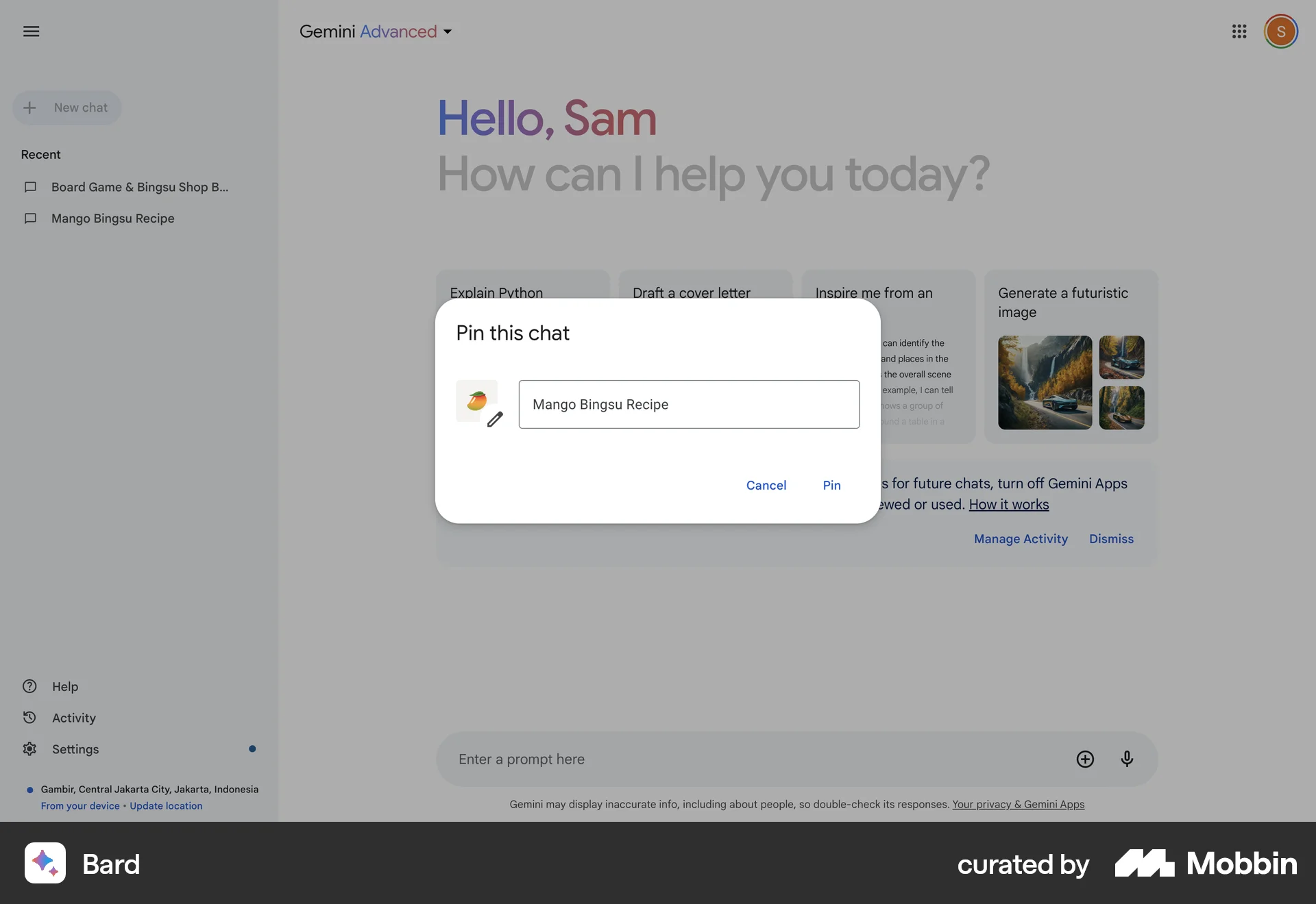 Google Gemini Web Favorite & Pin screen