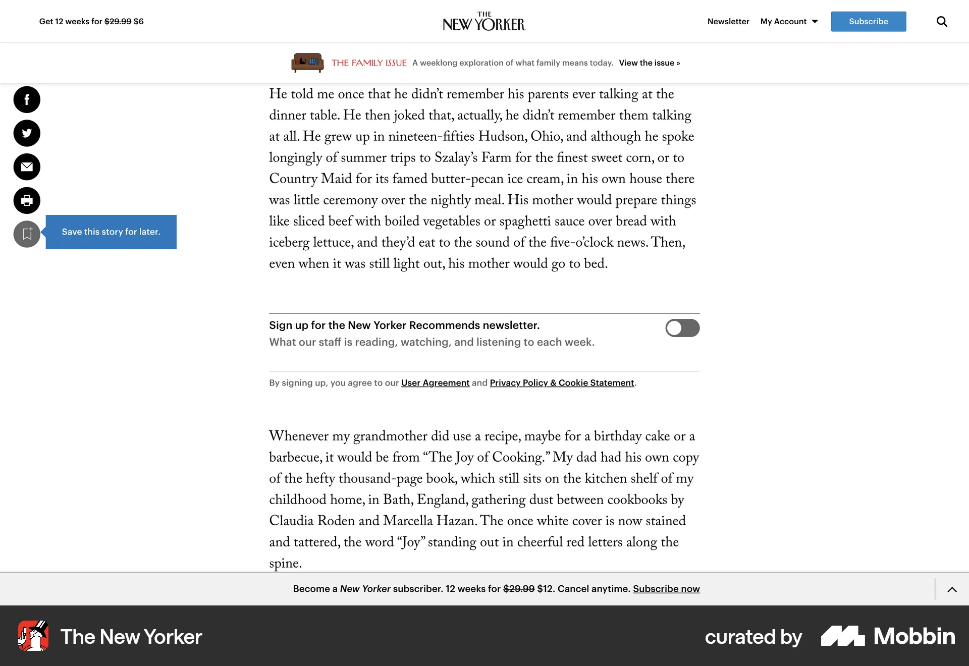 The New Yorker Web Save screen