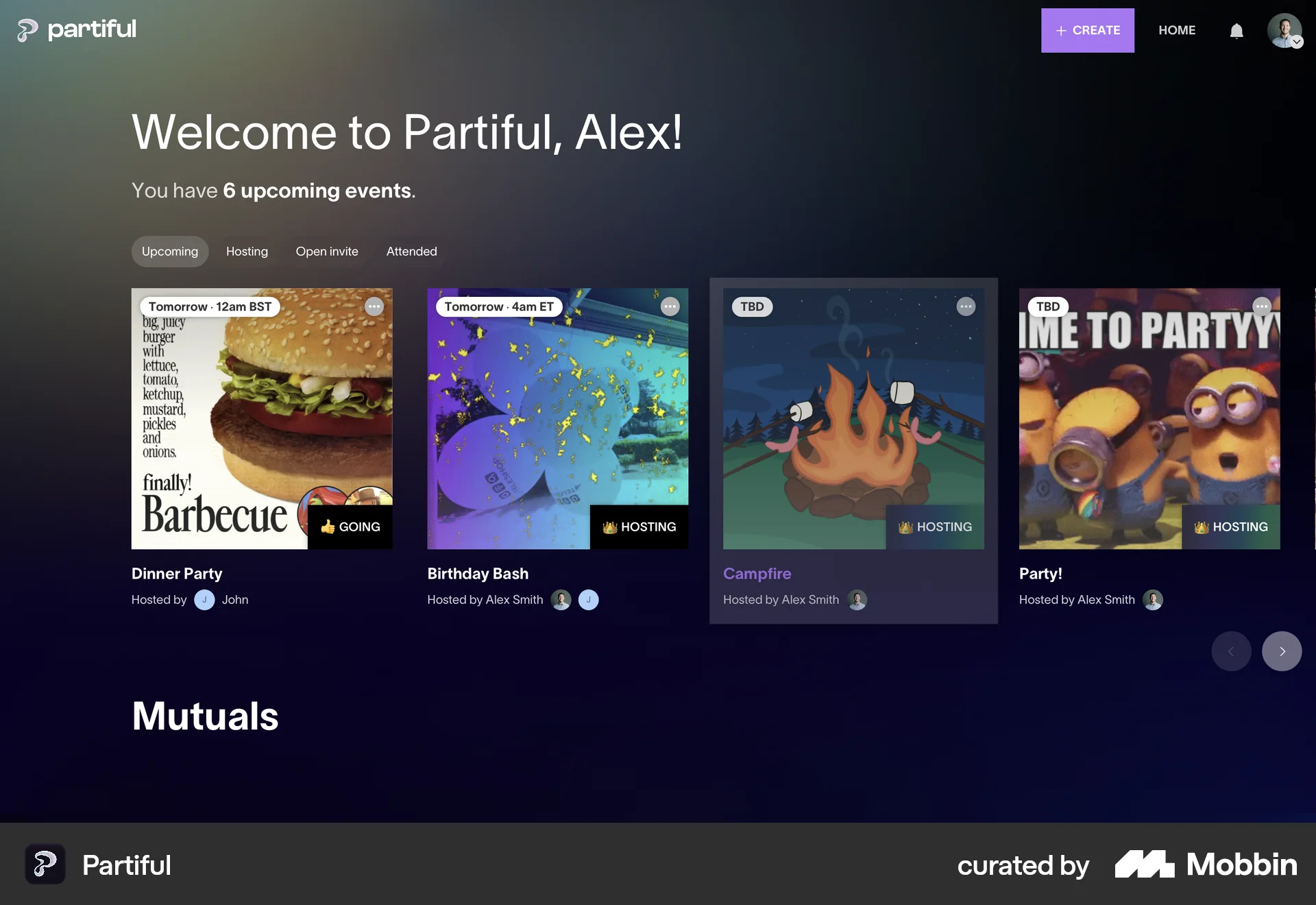 Partiful Web Lifestyle App screen