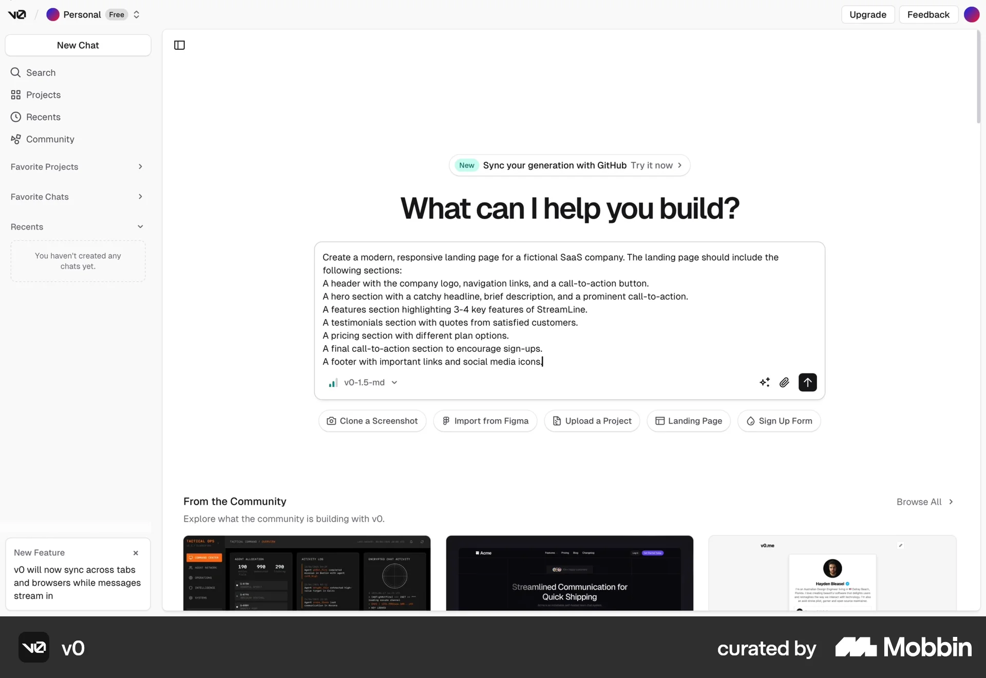 v0 Web screen containing Text Field UI element