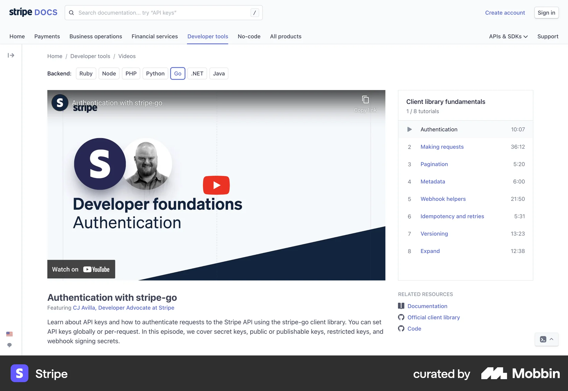 Stripe Web Playlists screen