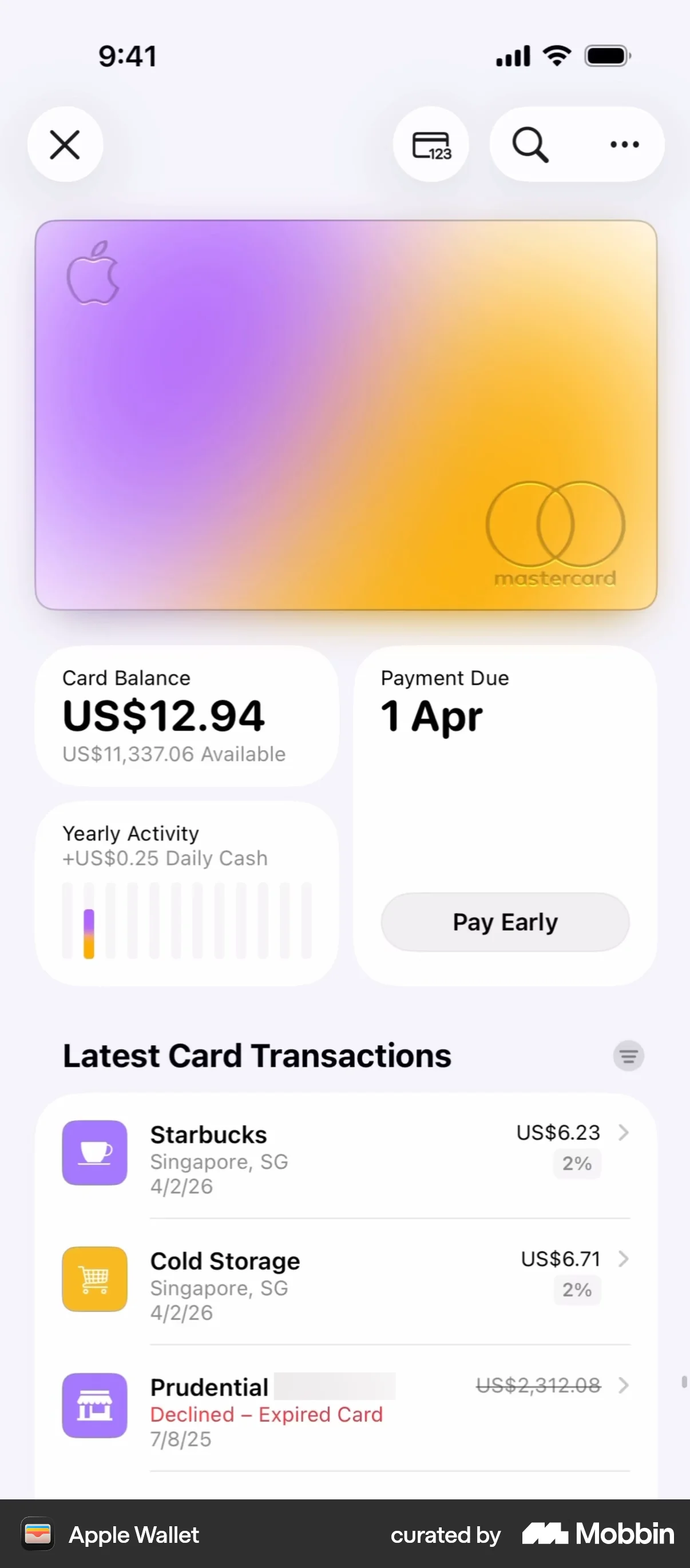 Apple Wallet iOS Mobile App Design screen