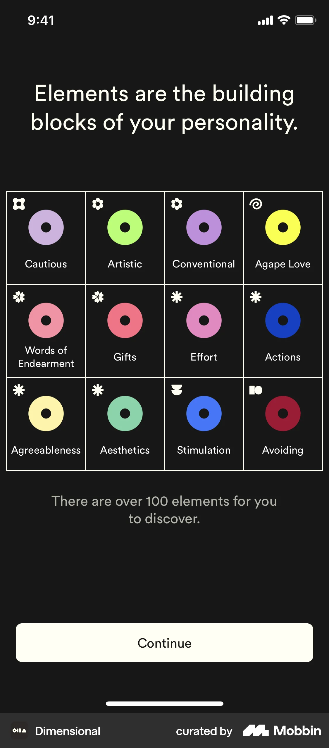 Dimensional iOS Other Content screen