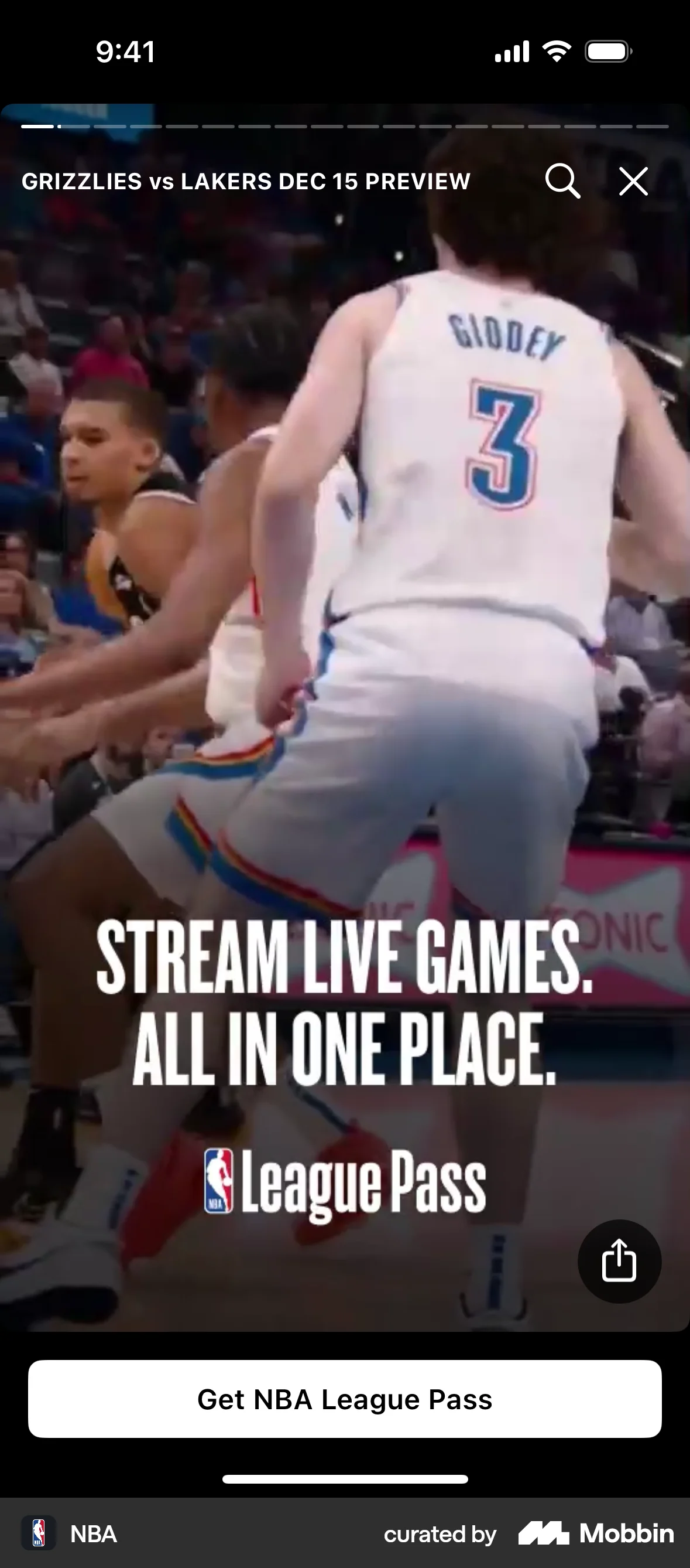 NBA iOS Stories screen