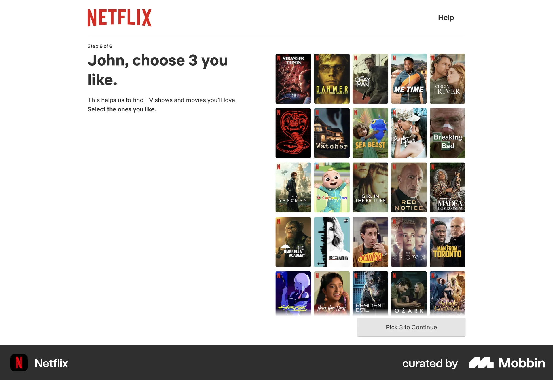 Netflix Web Account Setup screen