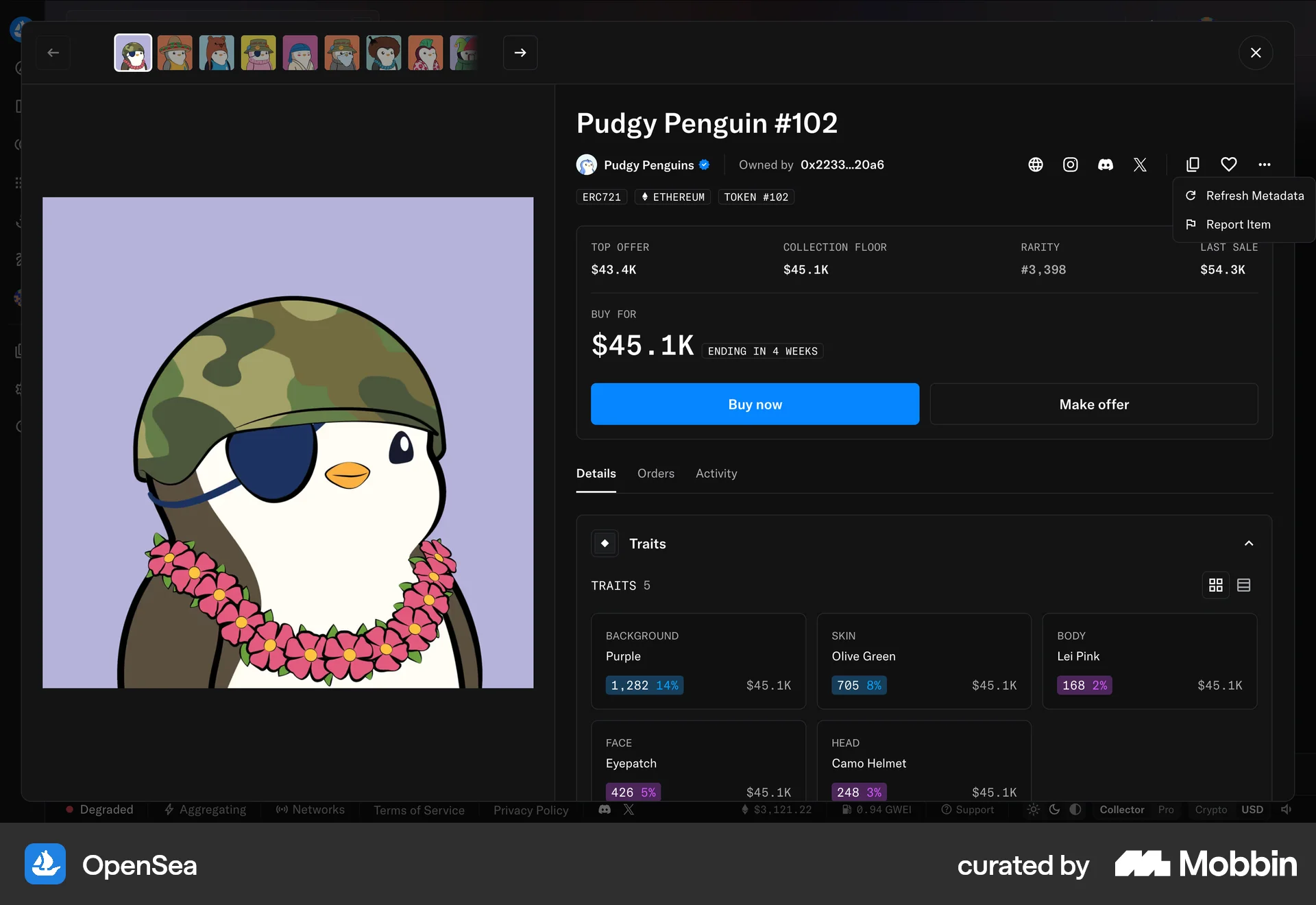 OpenSea Web Action Option screen
