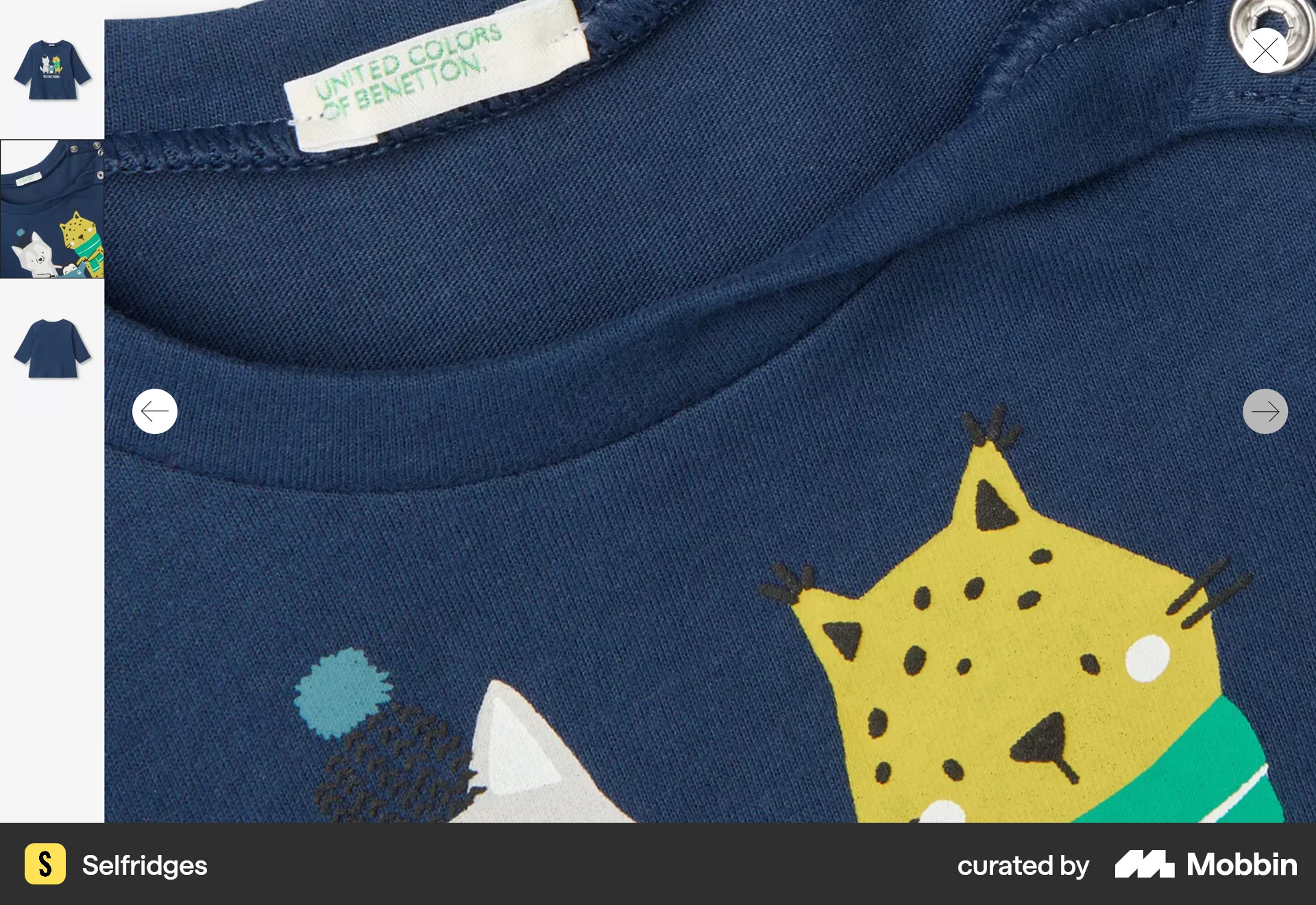 Selfridges Web screen containing Tab UI element