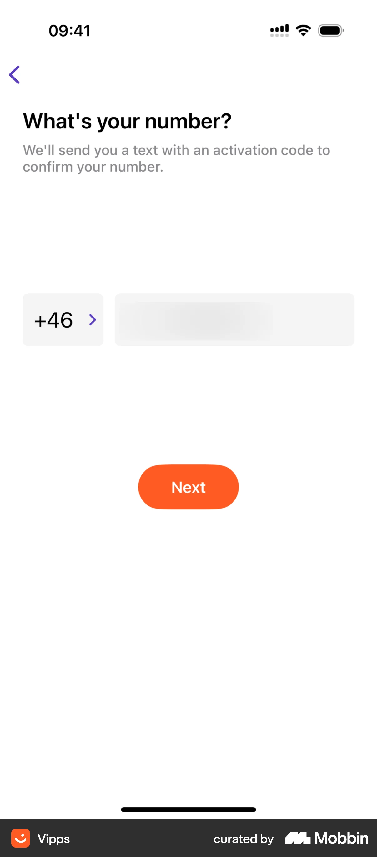 Vipps iOS Signup screen