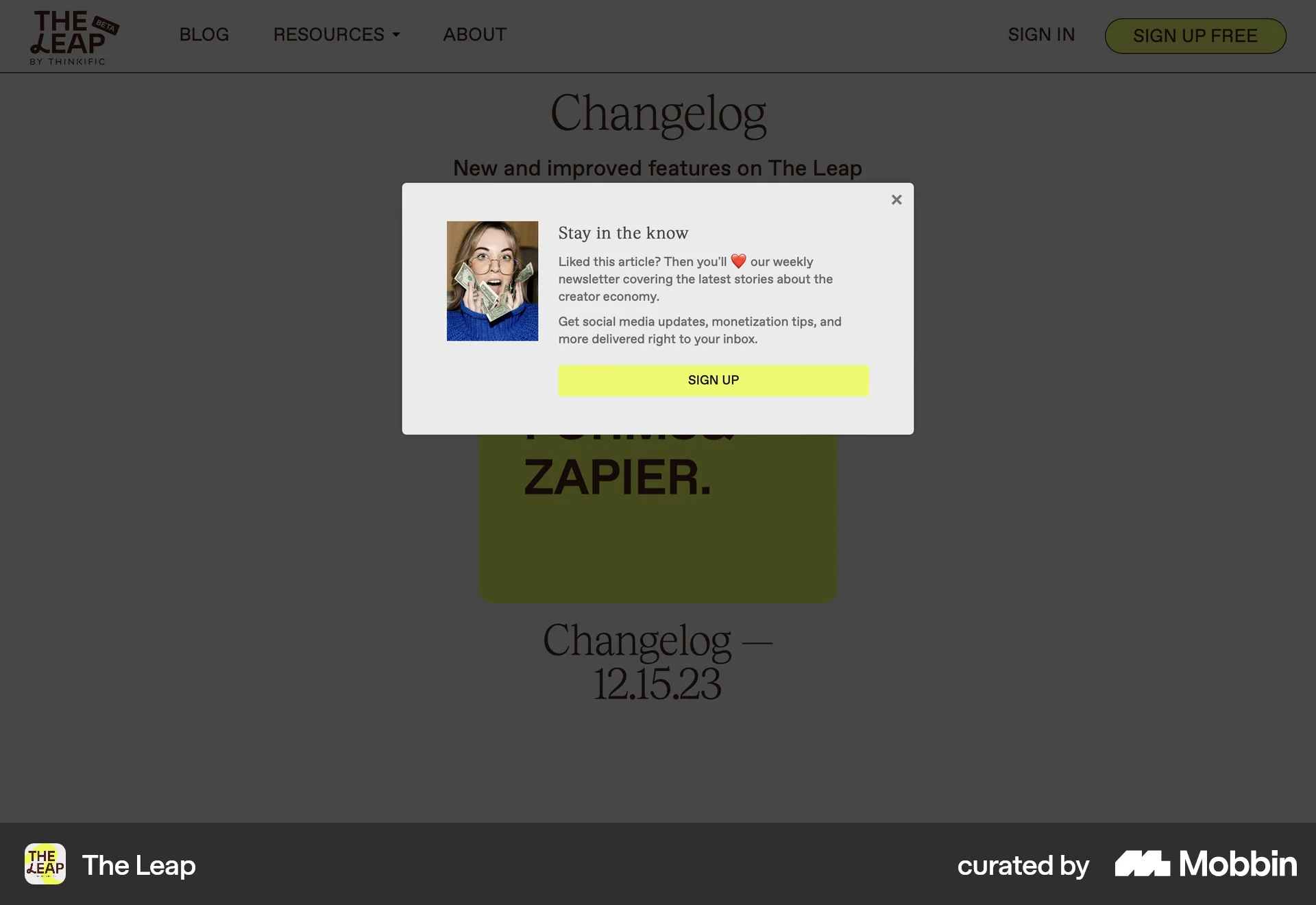 The Leap Web Follow & Subscribe screen