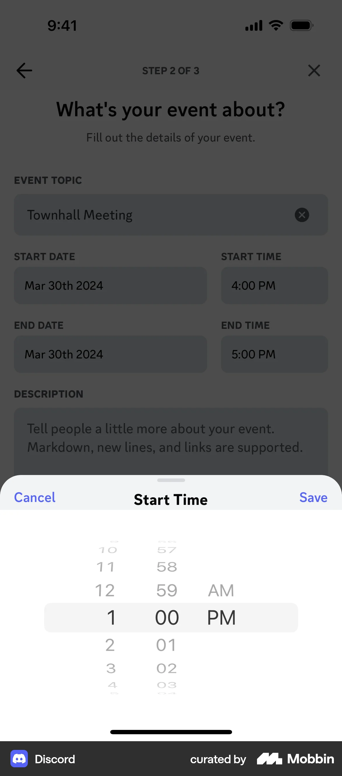 Discord iOS screen containing Time Picker UI element