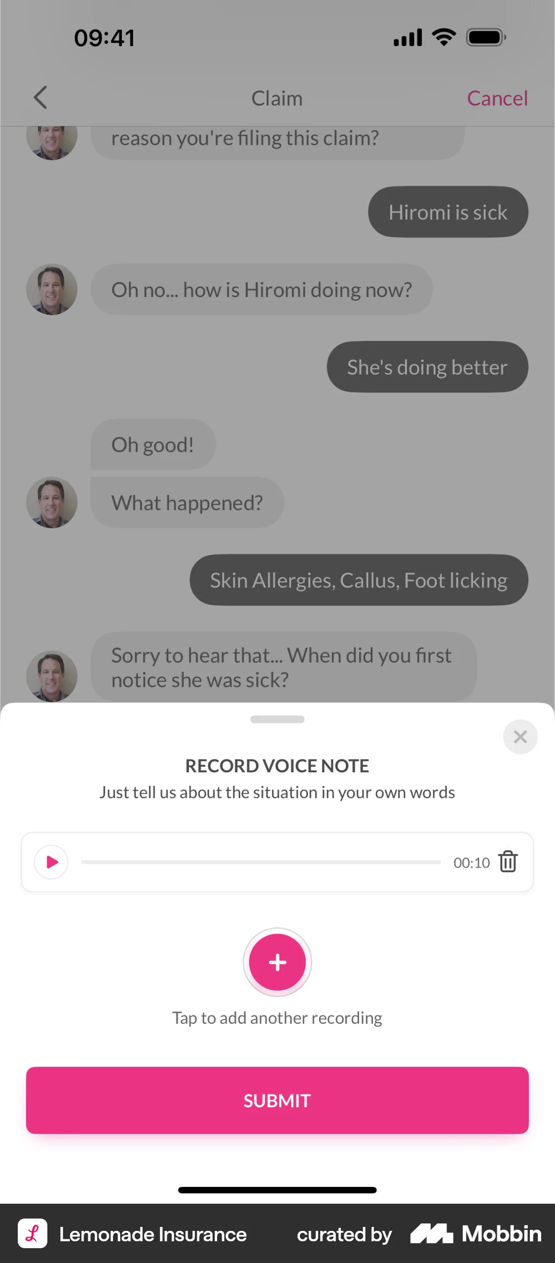 Lemonade Insurance iOS Audio & Video Recorder screen