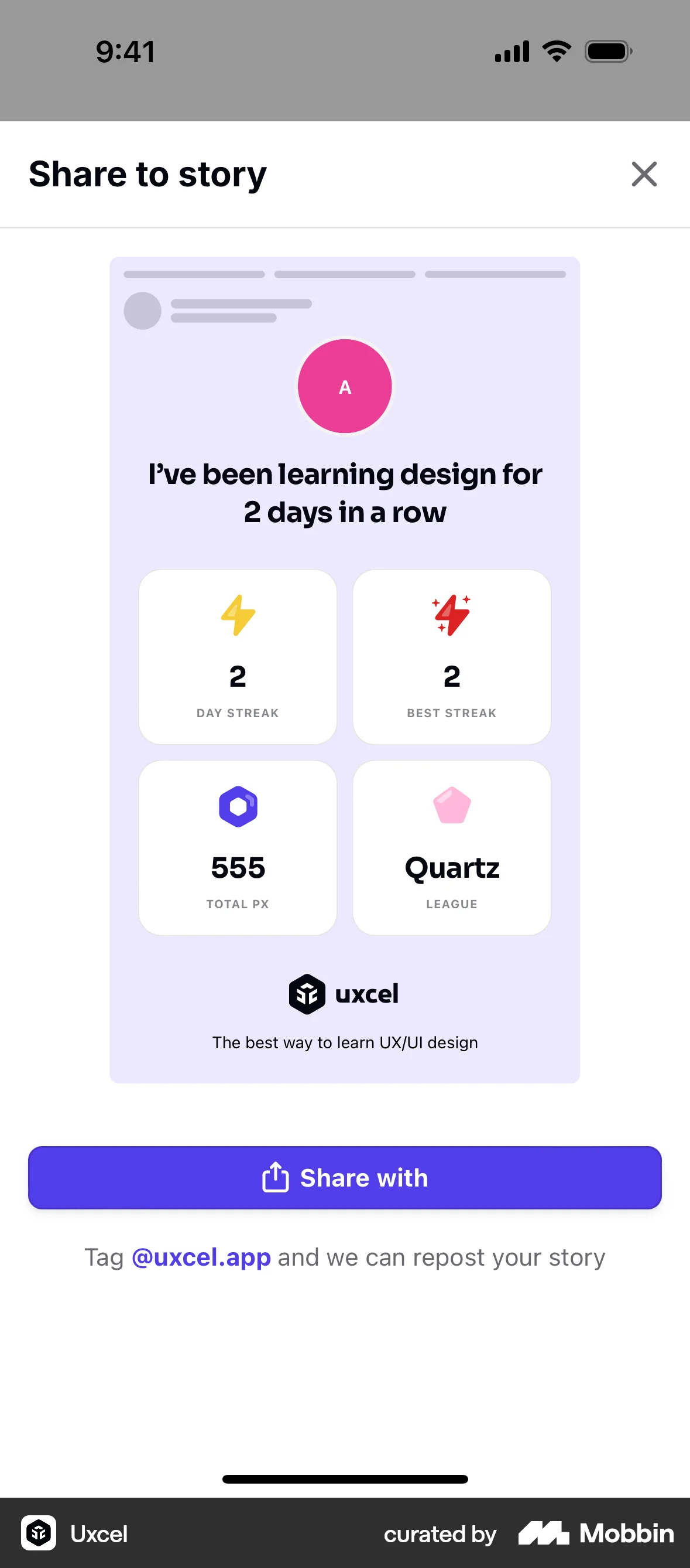 Uxcel Go iOS Share screen