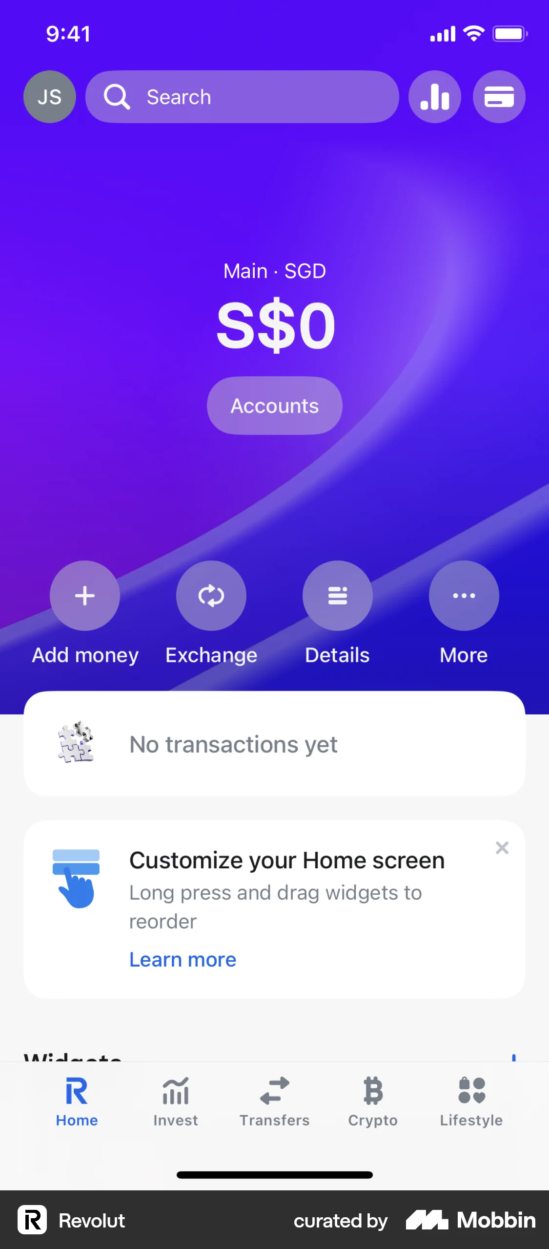 Revolut iOS Home screen