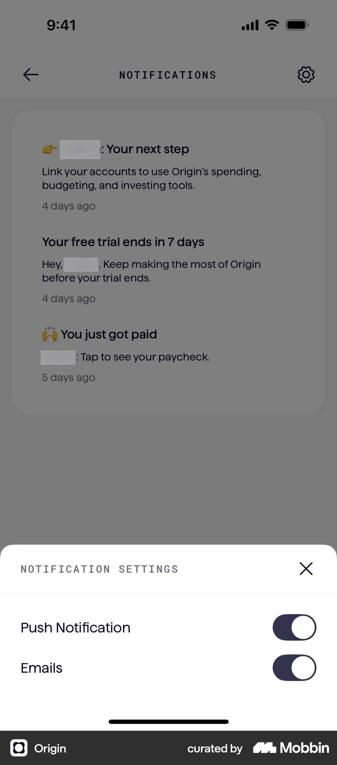 Origin iOS Settings & Preferences screen