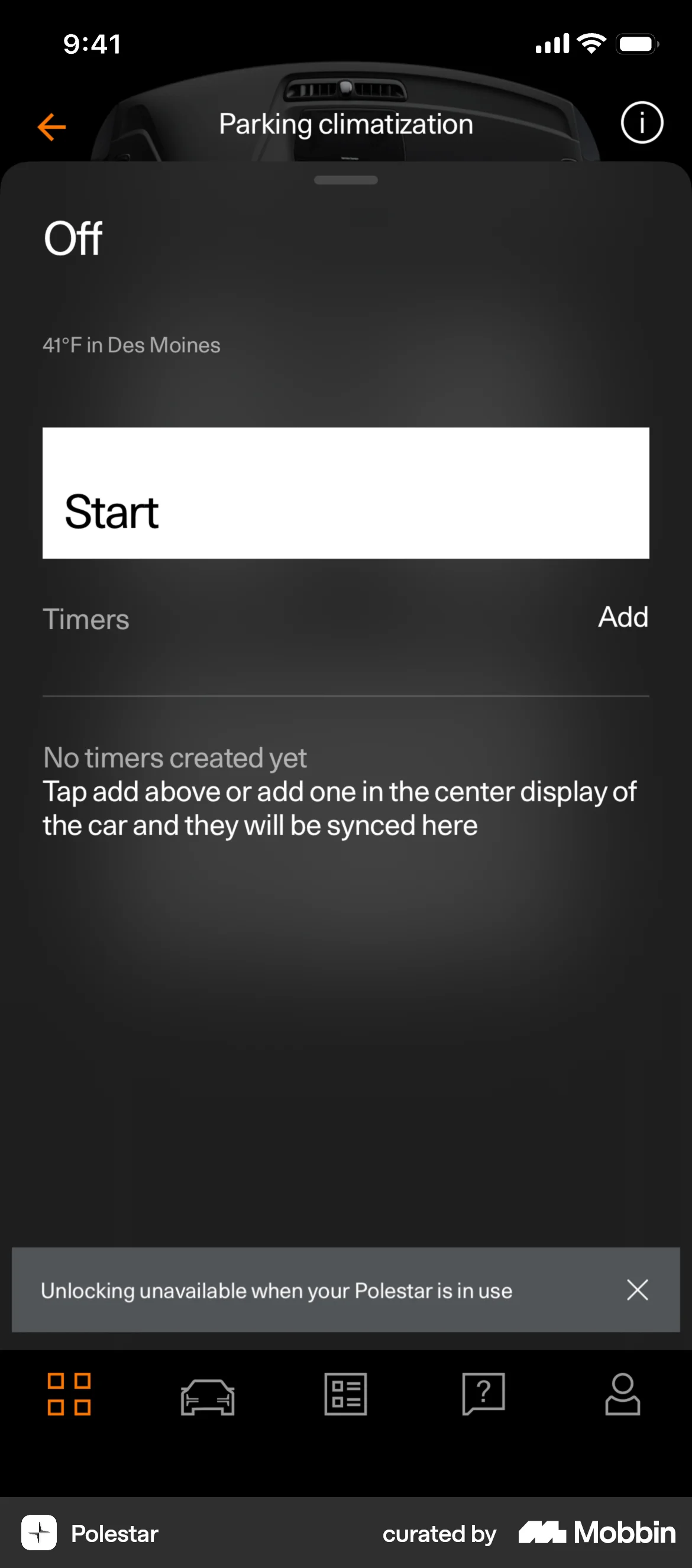 Polestar iOS Empty State screen