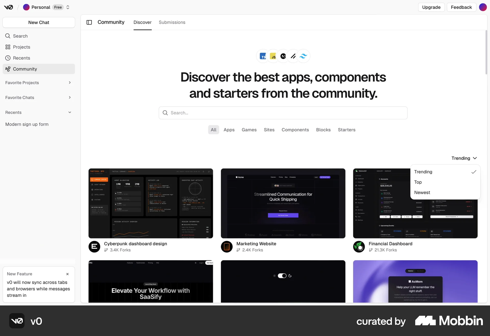 v0 Web screen containing Select UI element