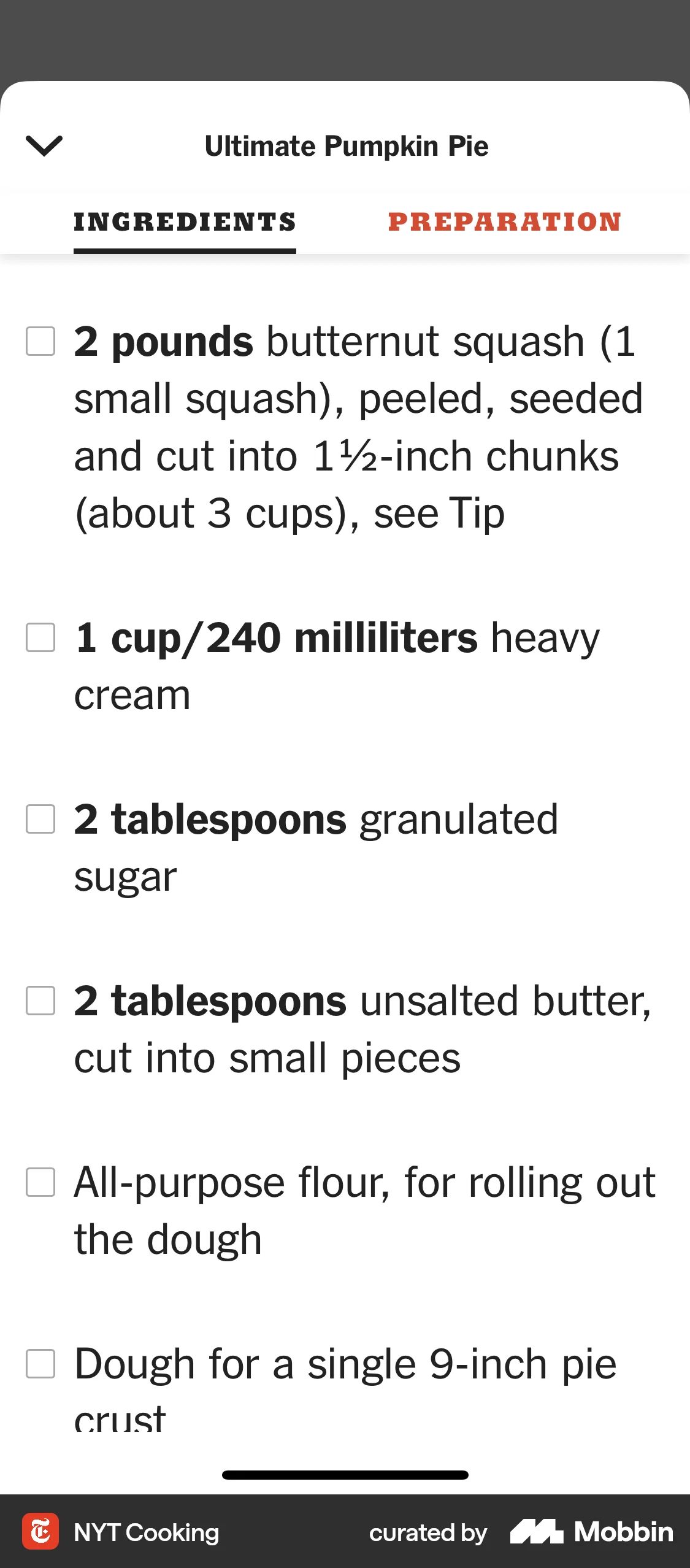 NYT Cooking iOS Recipe Detail screen