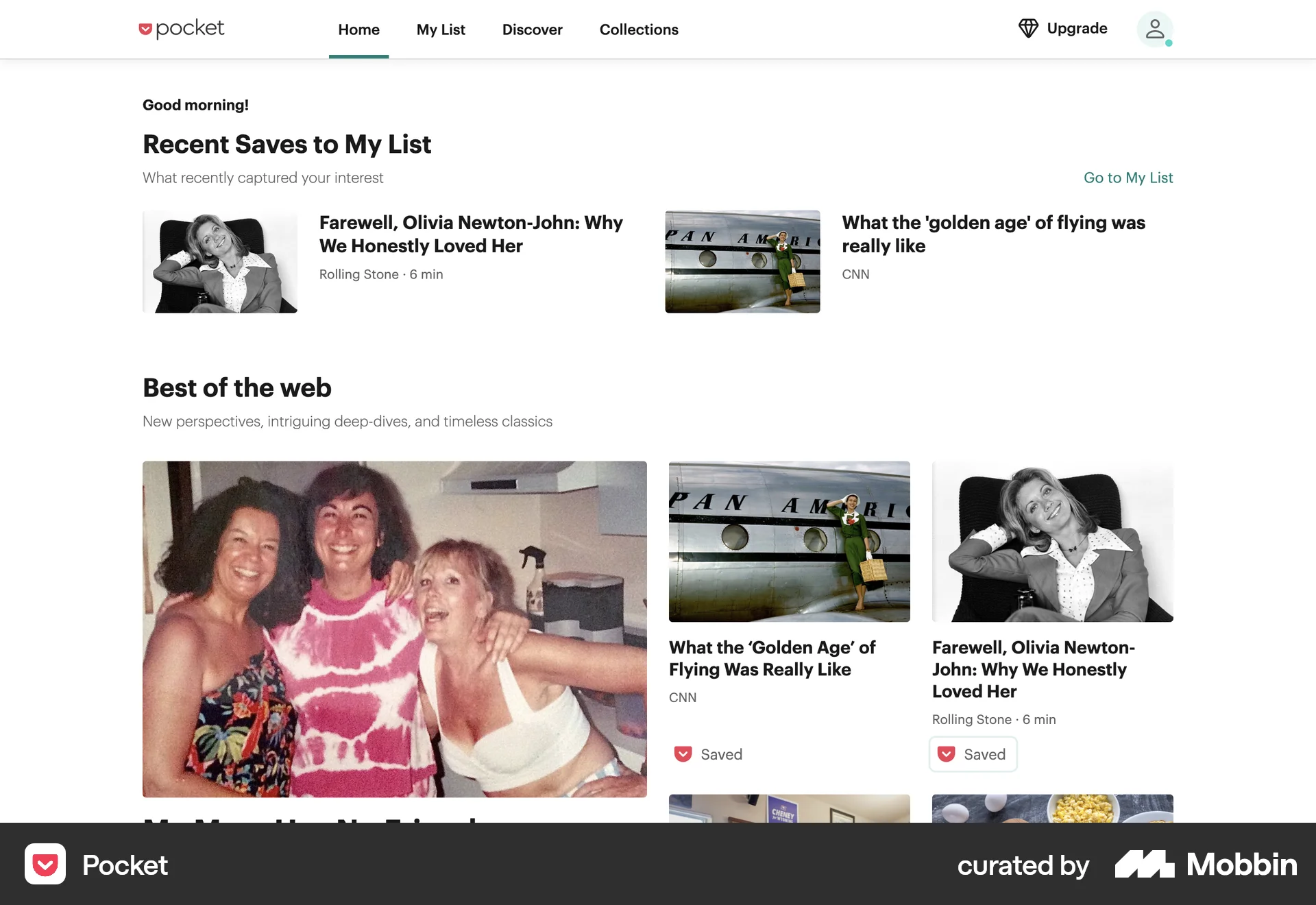 Pocket Web News Feed screen