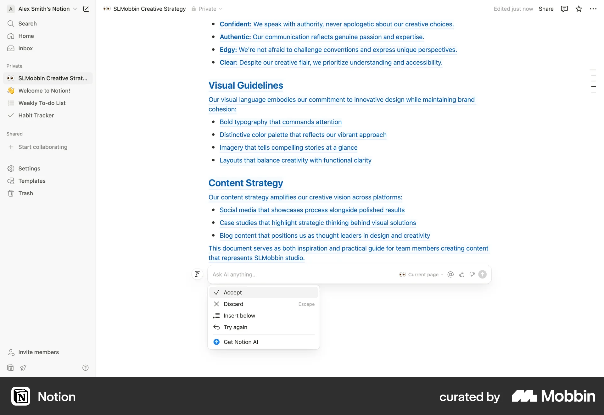 Notion Web Collaboration App screen
