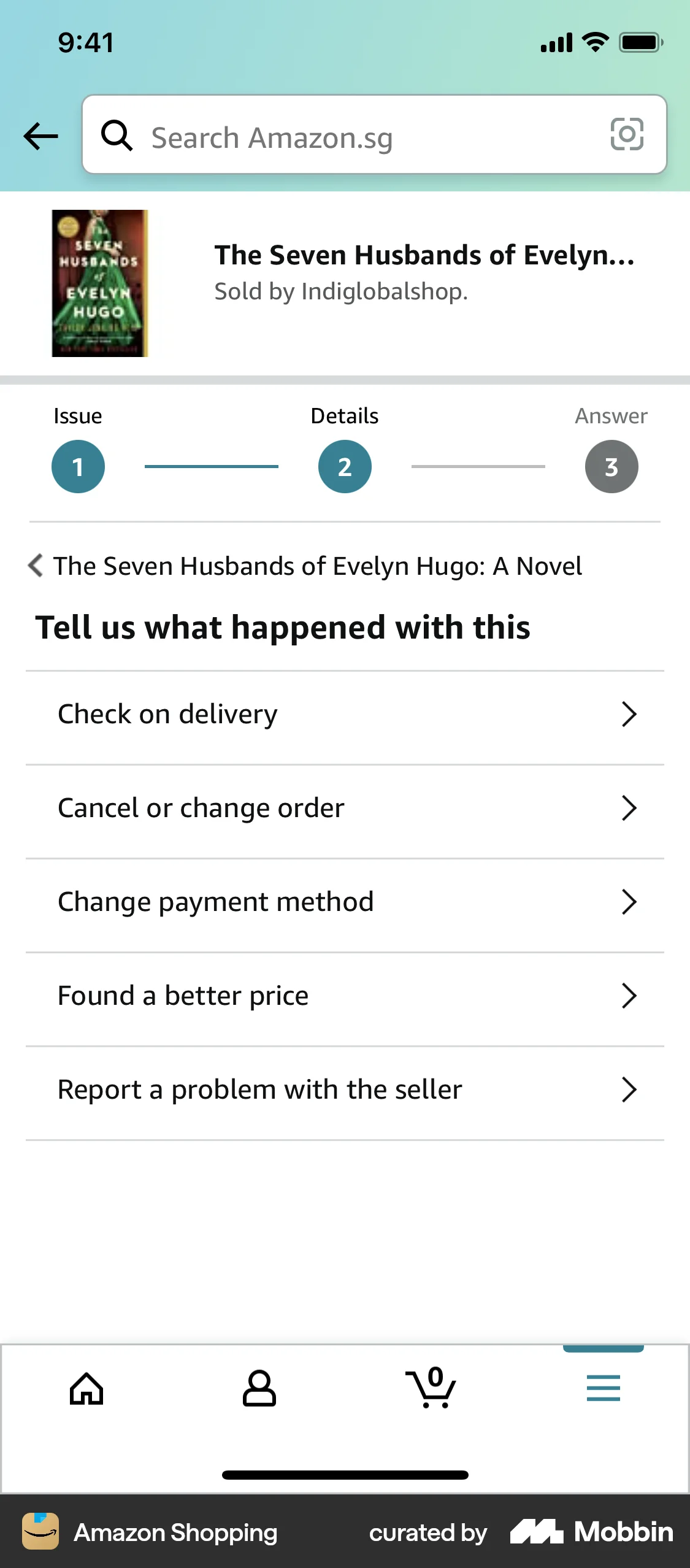 Amazon Shopping iOS Help & Support screen