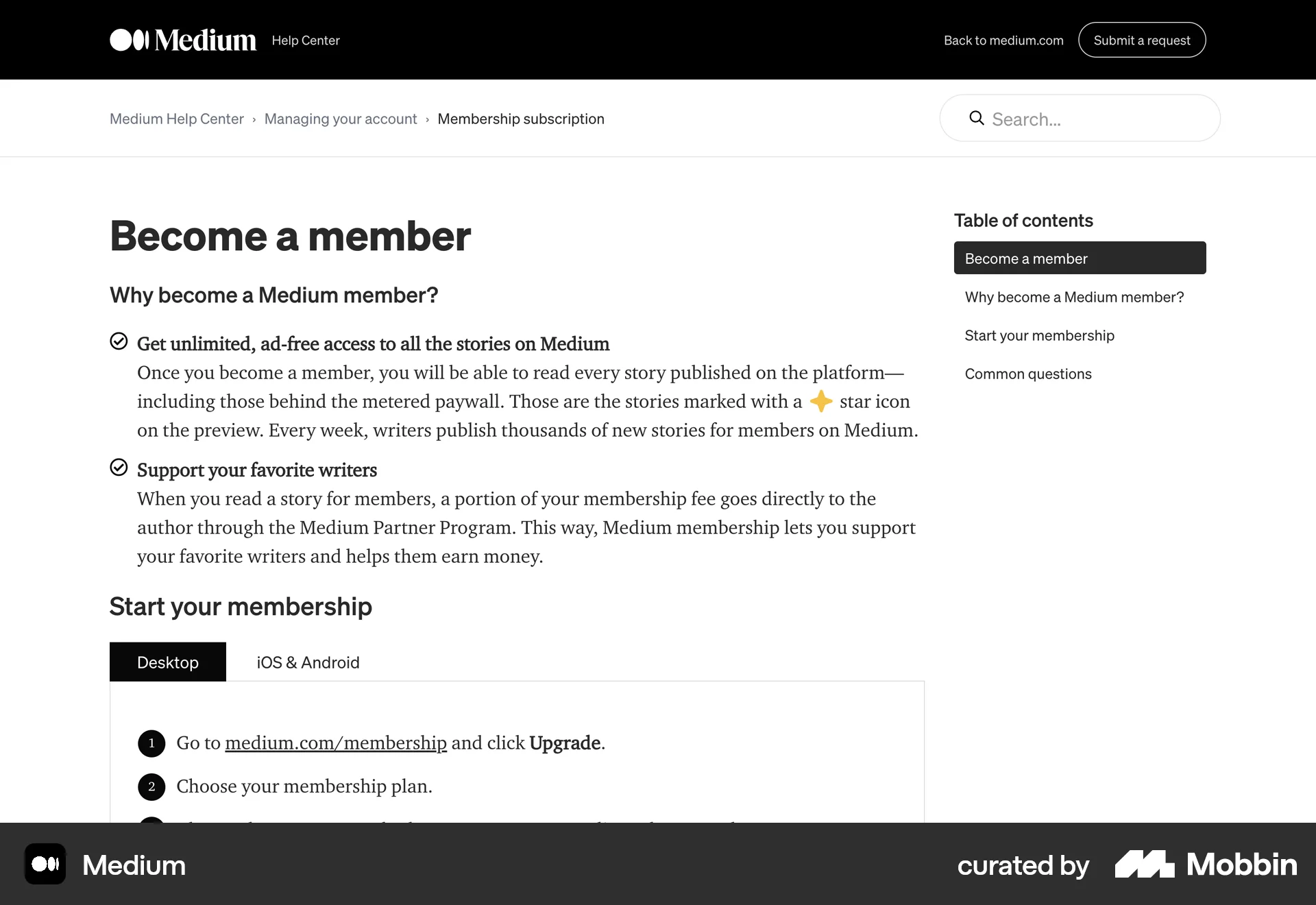Medium Web Article Detail screen
