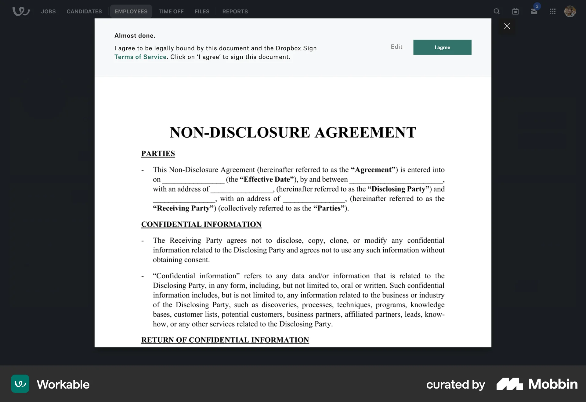 Workable Web screen containing Modal UI UI element